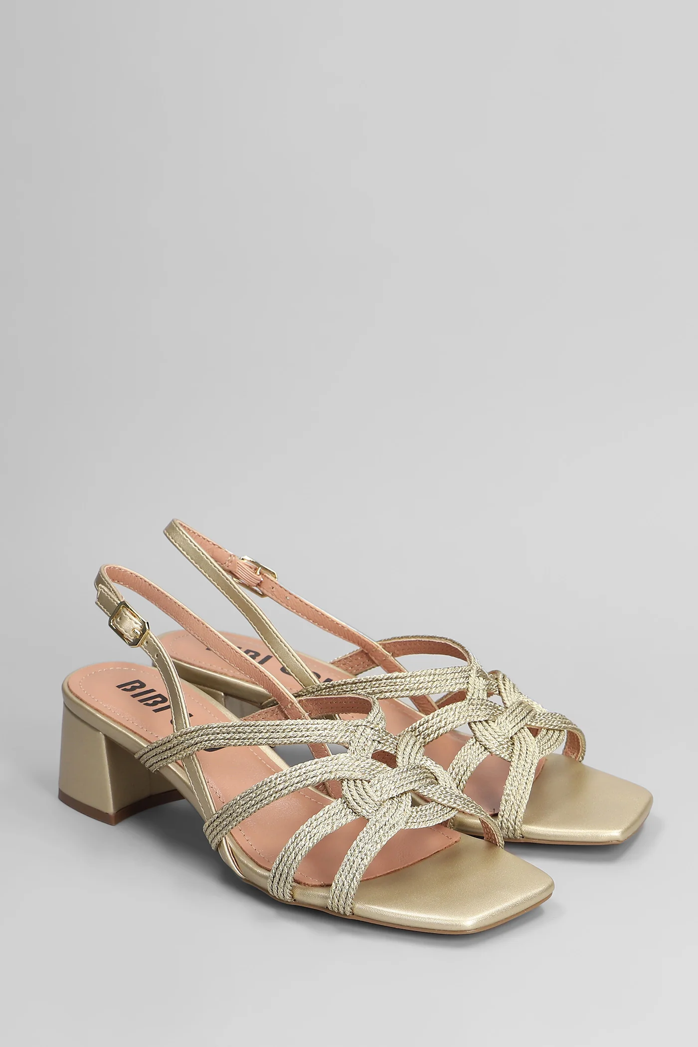 Elea Sandals in gold leather and fabric - Image 5