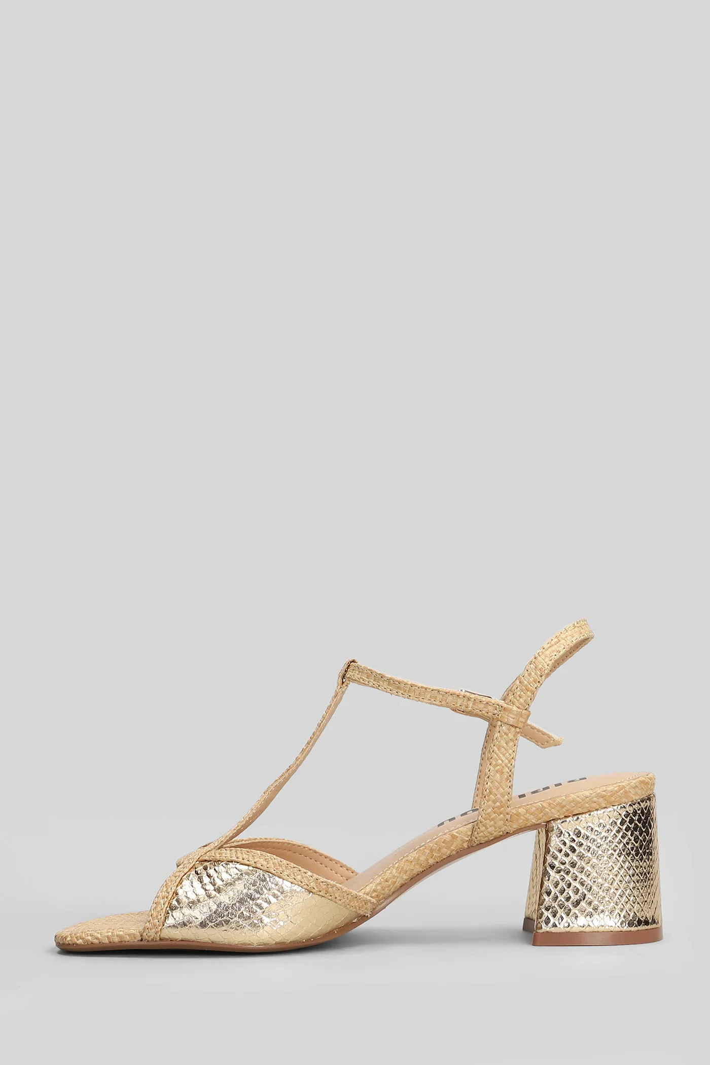 Maica Sandals in gold leather and fabric - Image 3