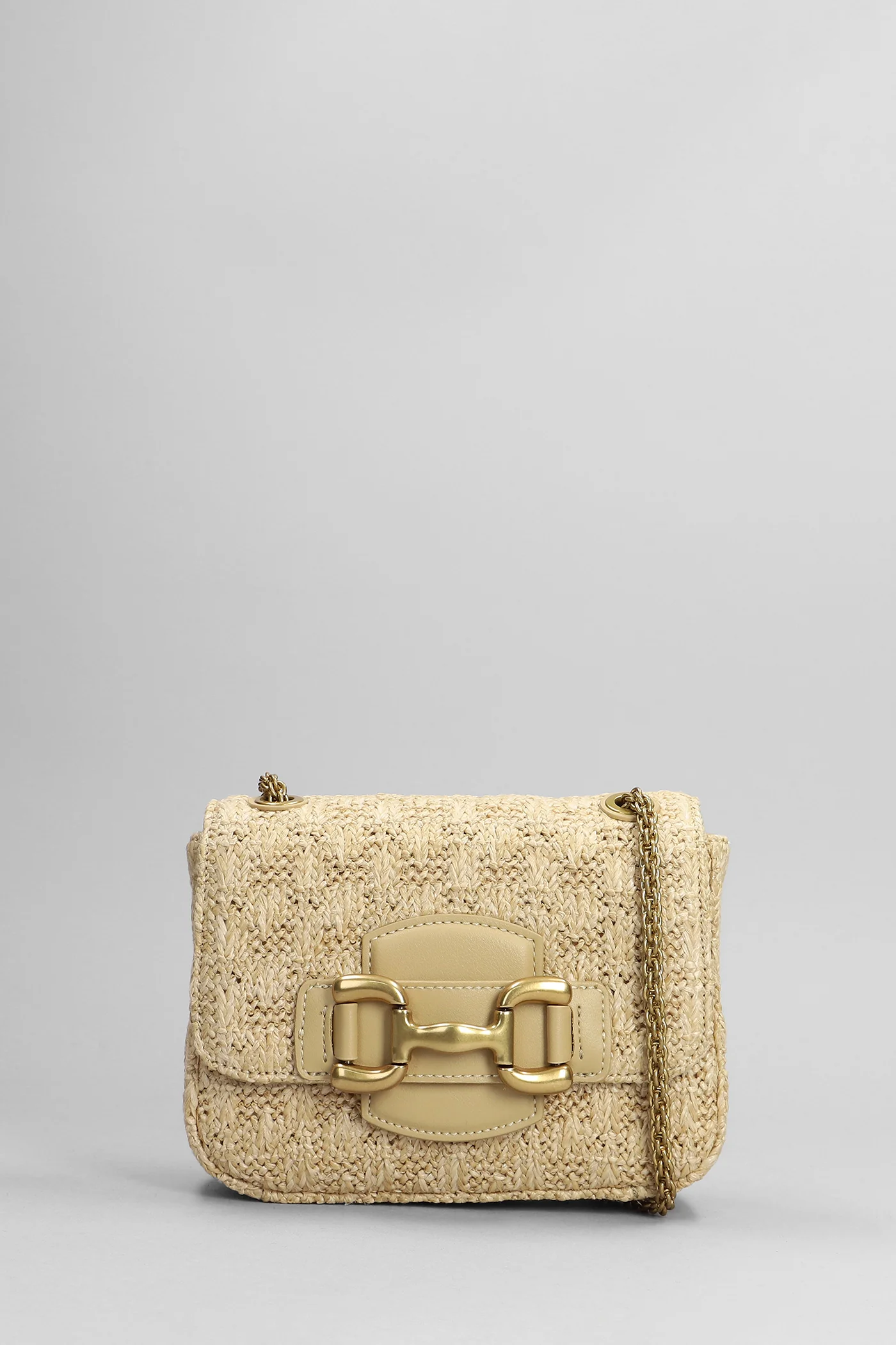 Shoulder bag in beige synthetic fibers