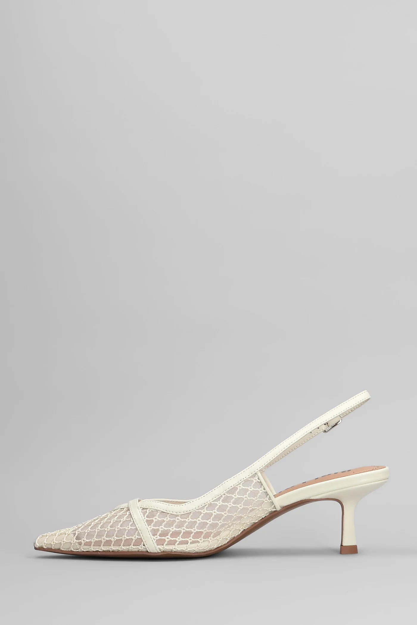 Xaia 55 Pumps in white leather and fabric - Image 3