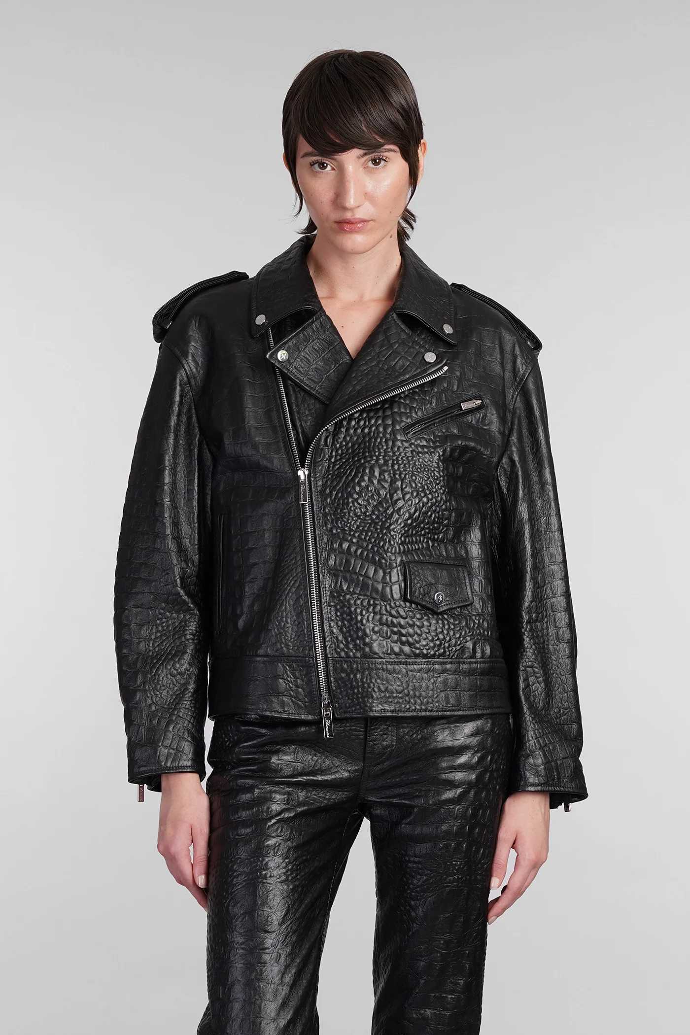 Biker jacket in black leather