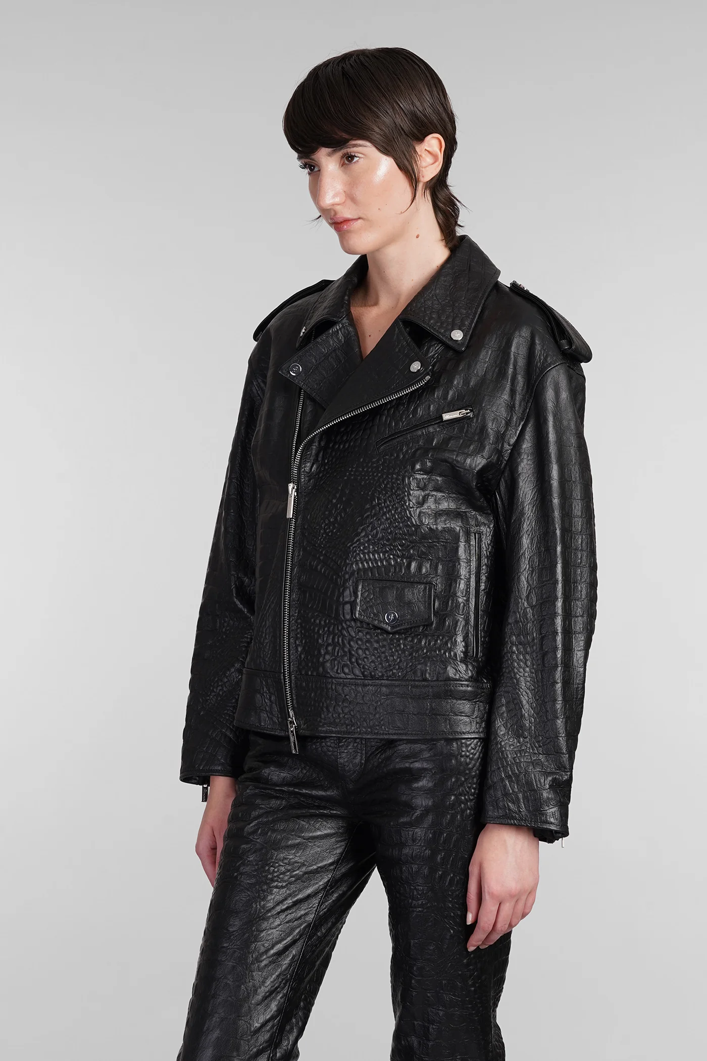 Biker jacket in black leather - Image 4