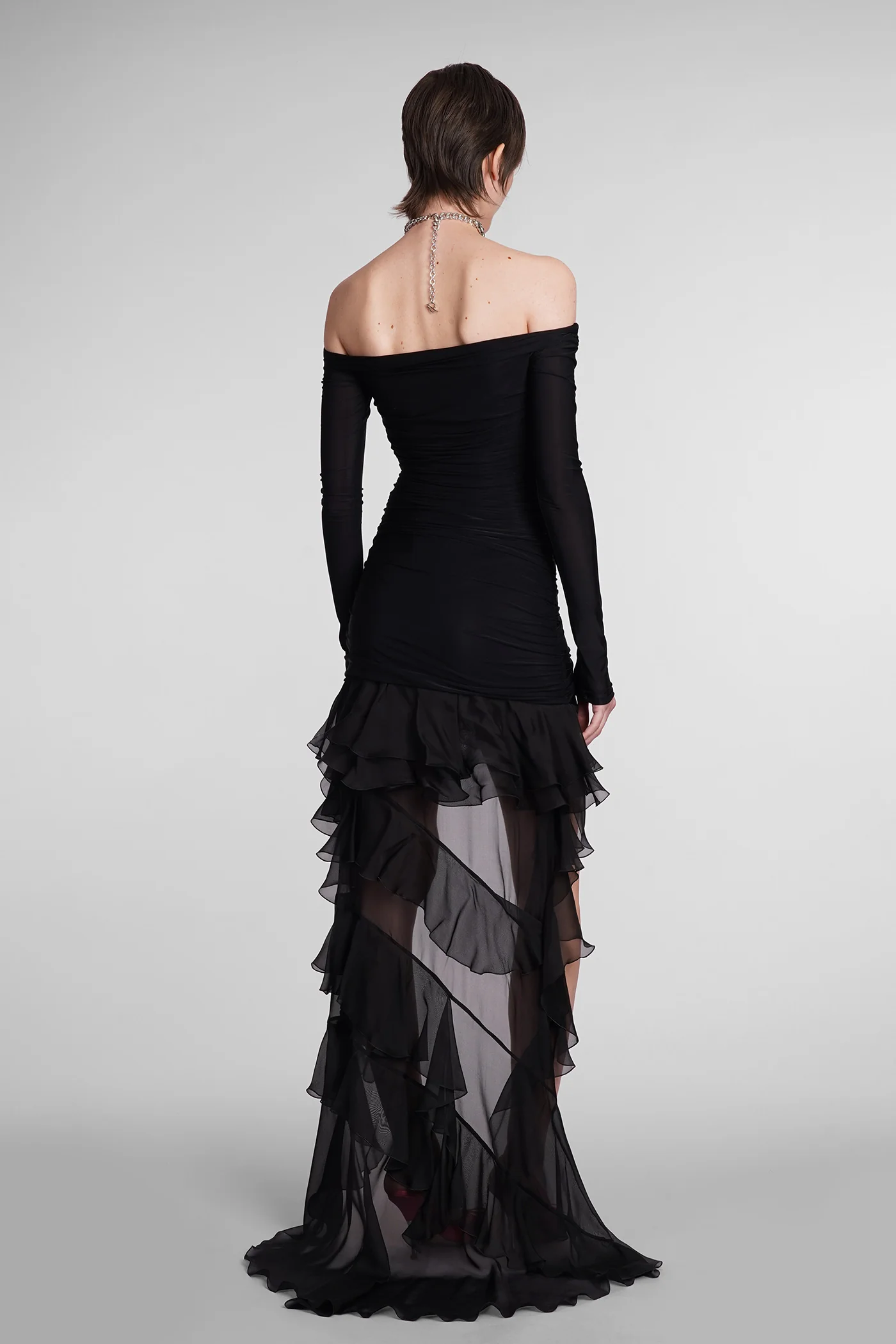 Dress woman in black polyamide - Image 3
