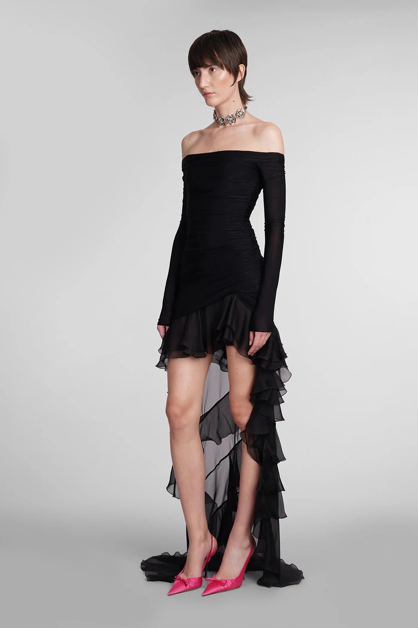Dress woman in black polyamide - Image 4