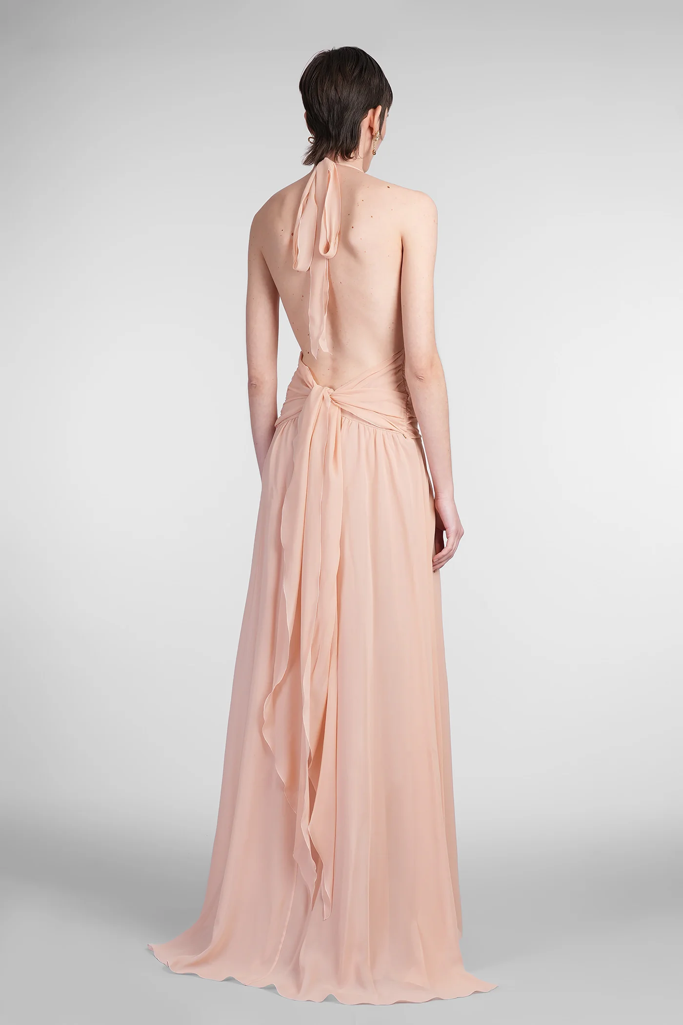 Georgette Dress woman  in rose-pink silk - Image 3