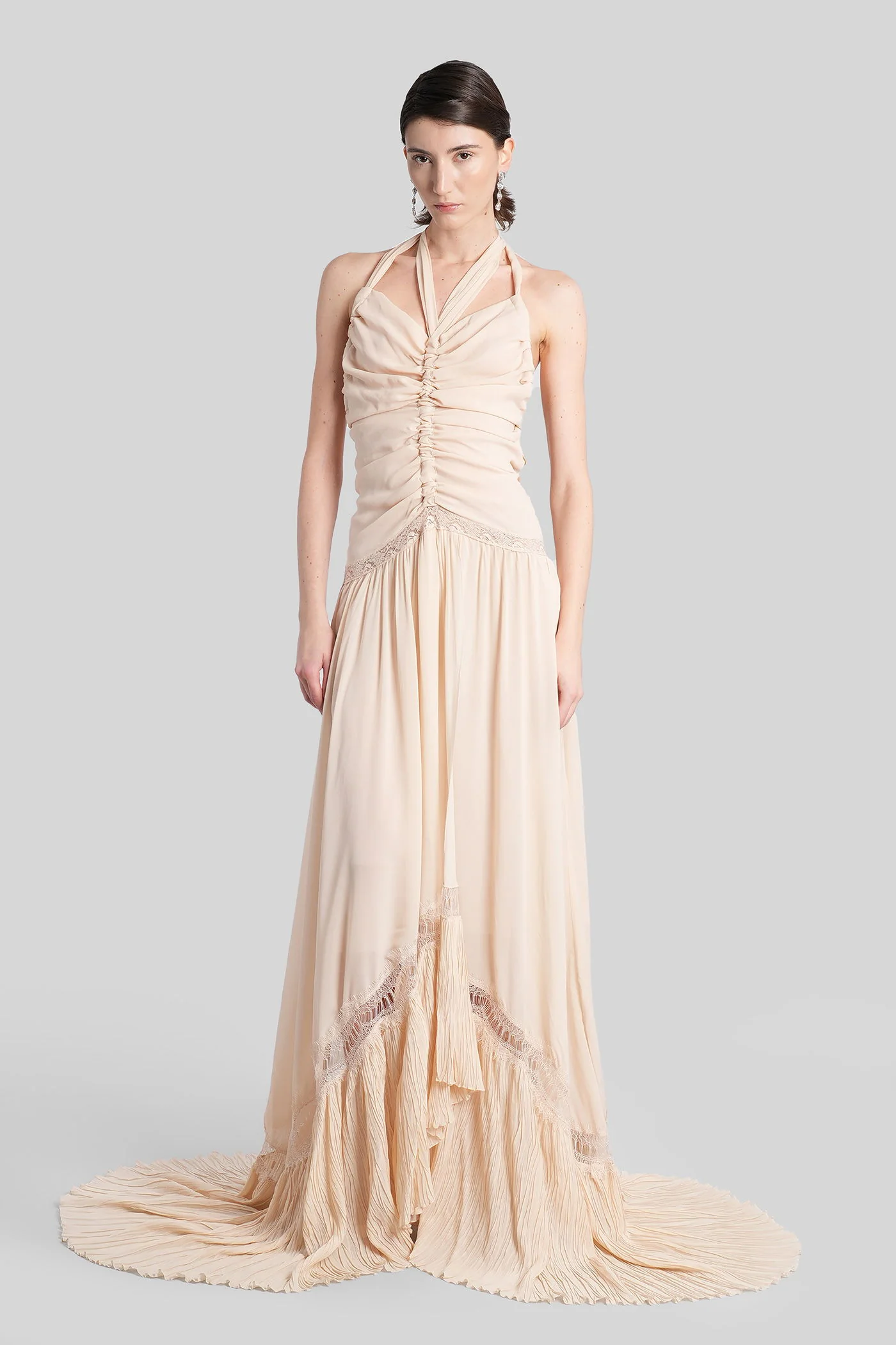 Long dress in beige viscose