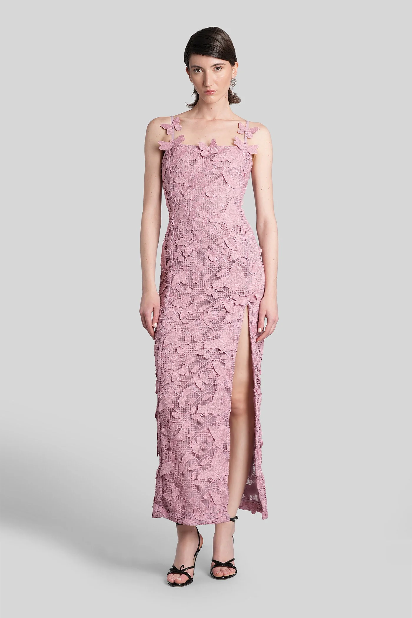 Long dress in rose-pink polyester