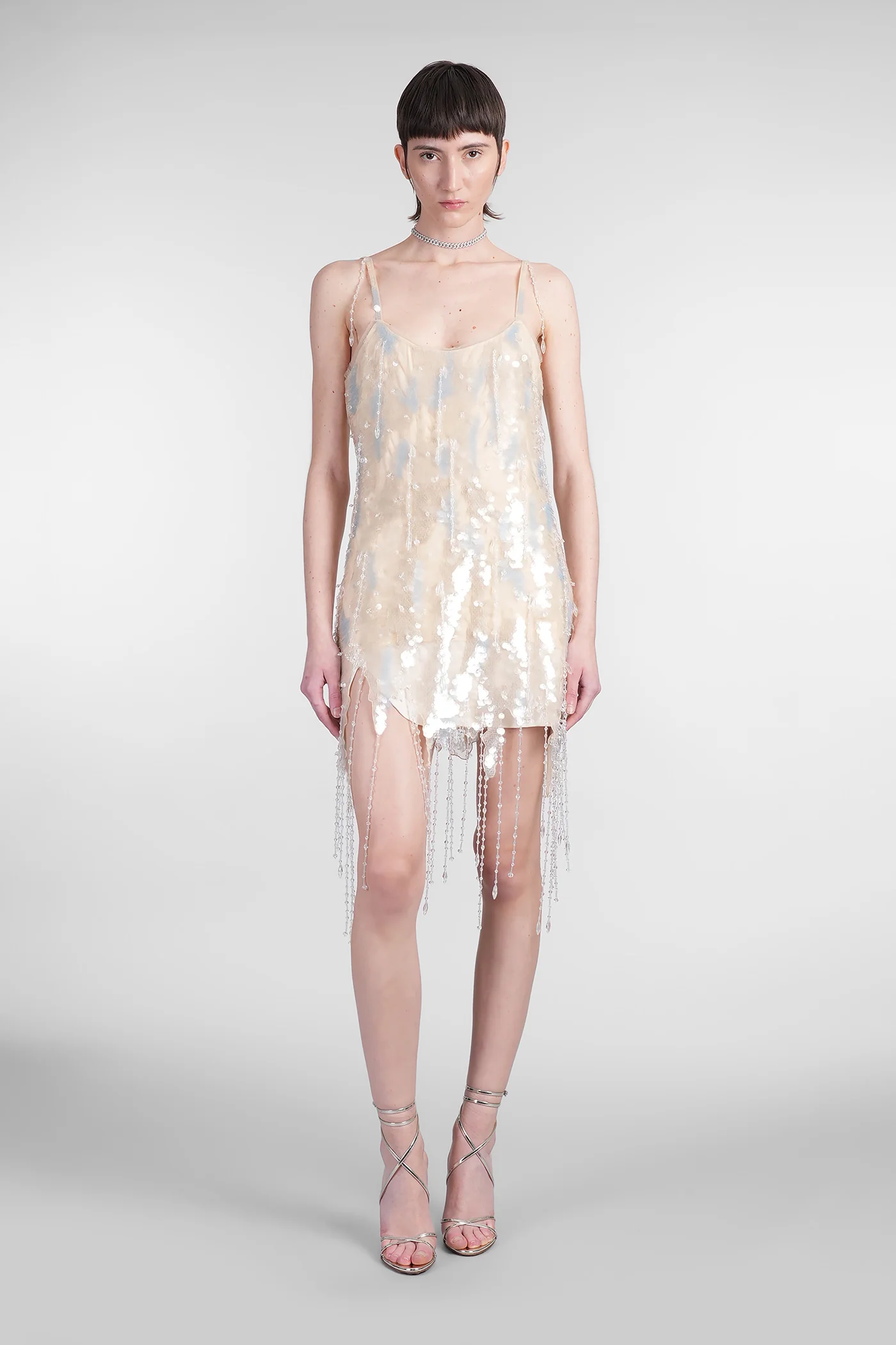 Mini dress in beige polyamide