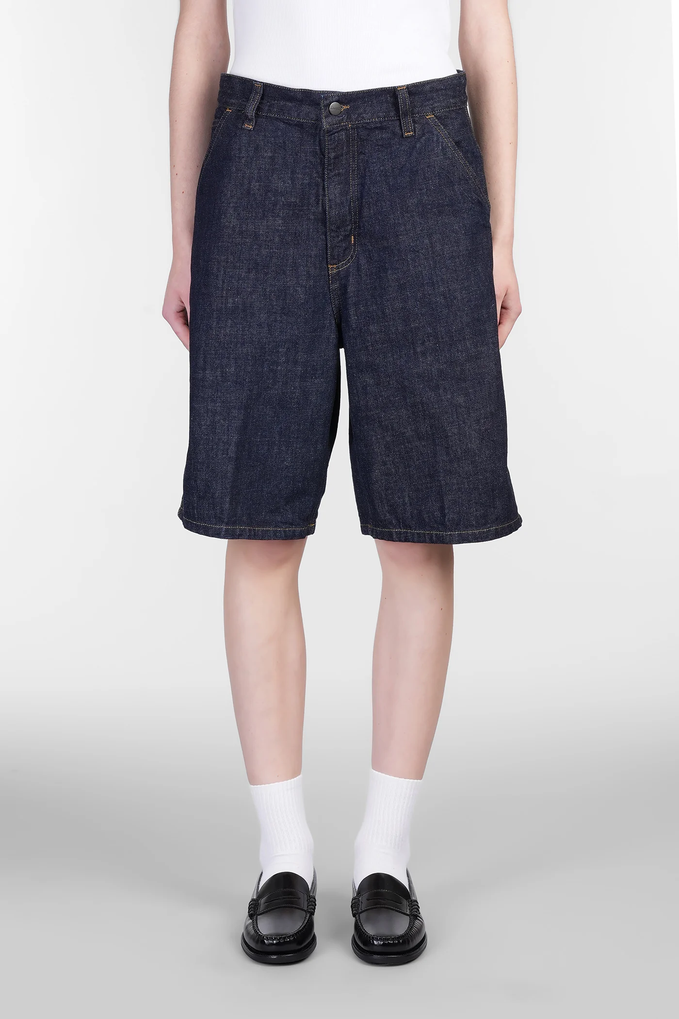 Brandon Single Knee Shorts in blue denim