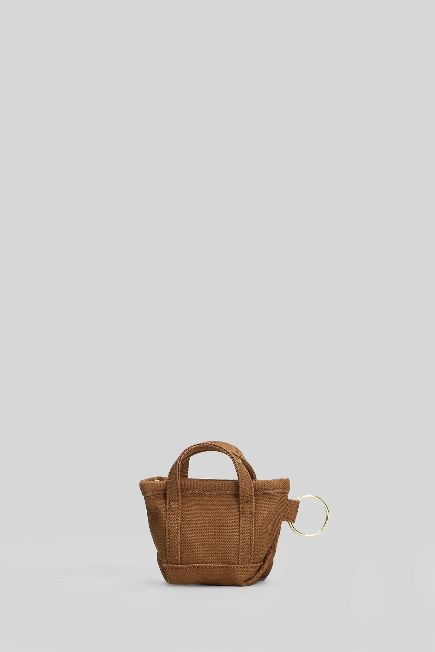 Mini tote bag keychain Keys holder in brown cotton - Image 2