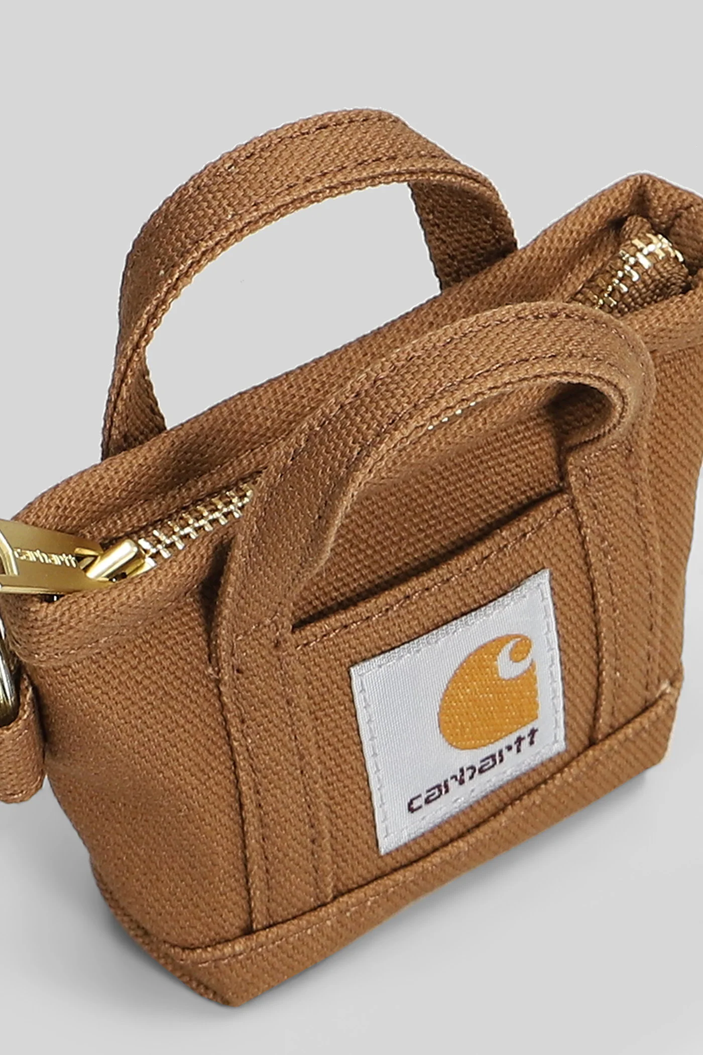Mini tote bag keychain Keys holder in brown cotton - Image 3
