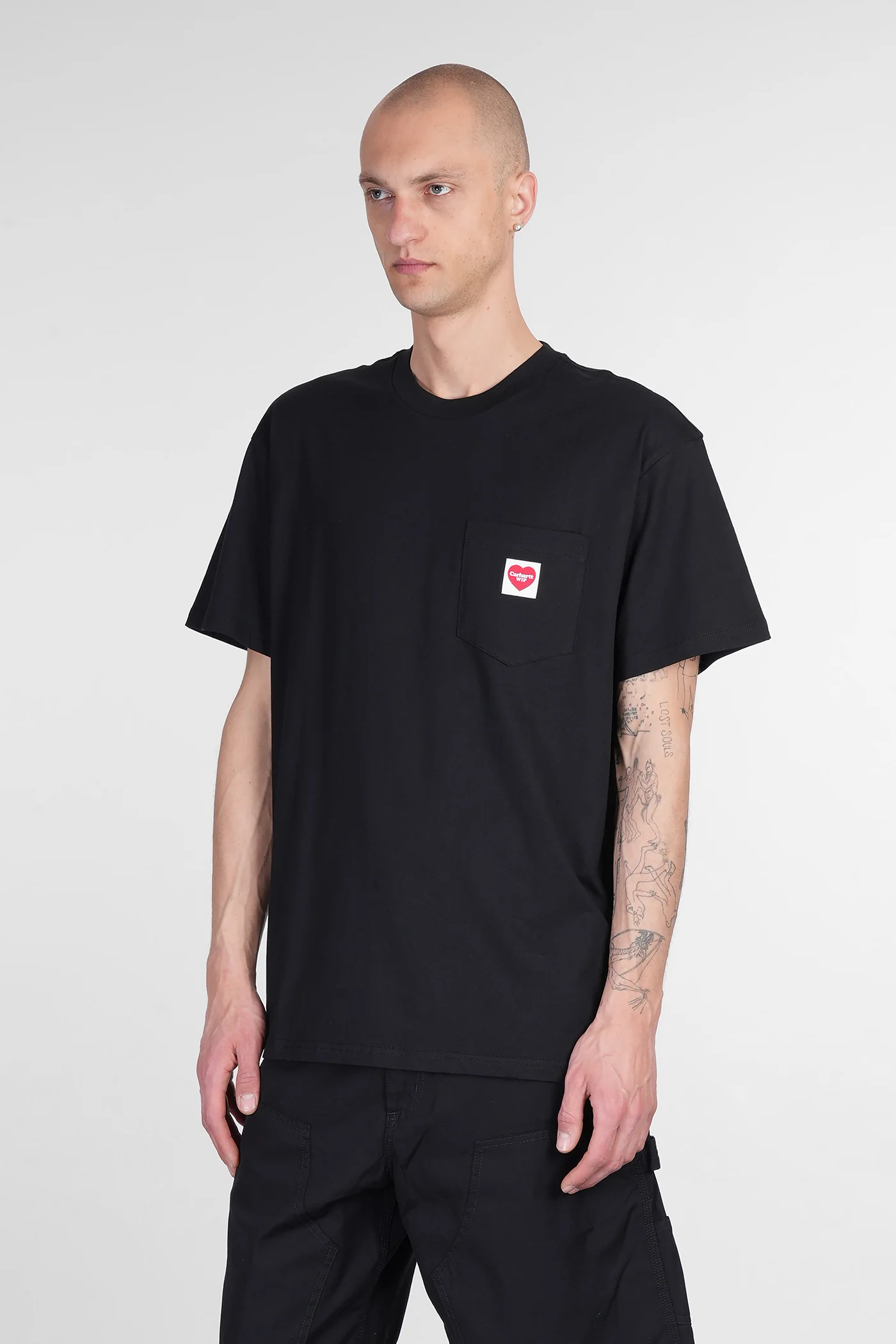 S-S Pocket Heart T-Shirt in black cotton - Image 4