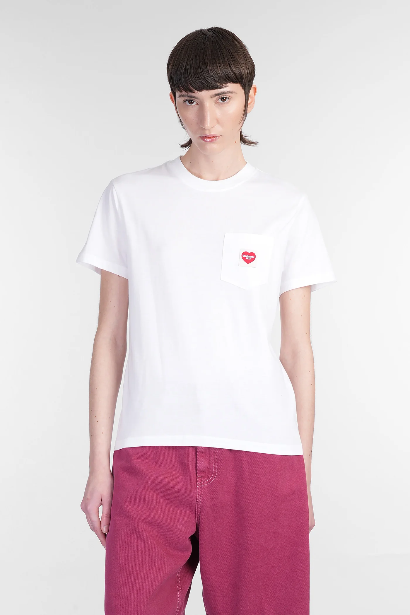 S-S Pocket Heart T-Shirt in white cotton