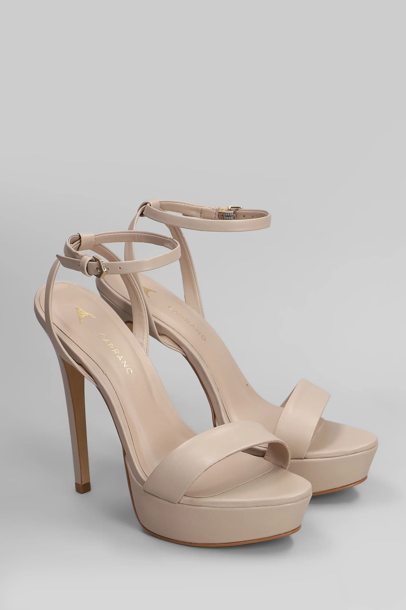 Sandals in taupe leather - Image 2