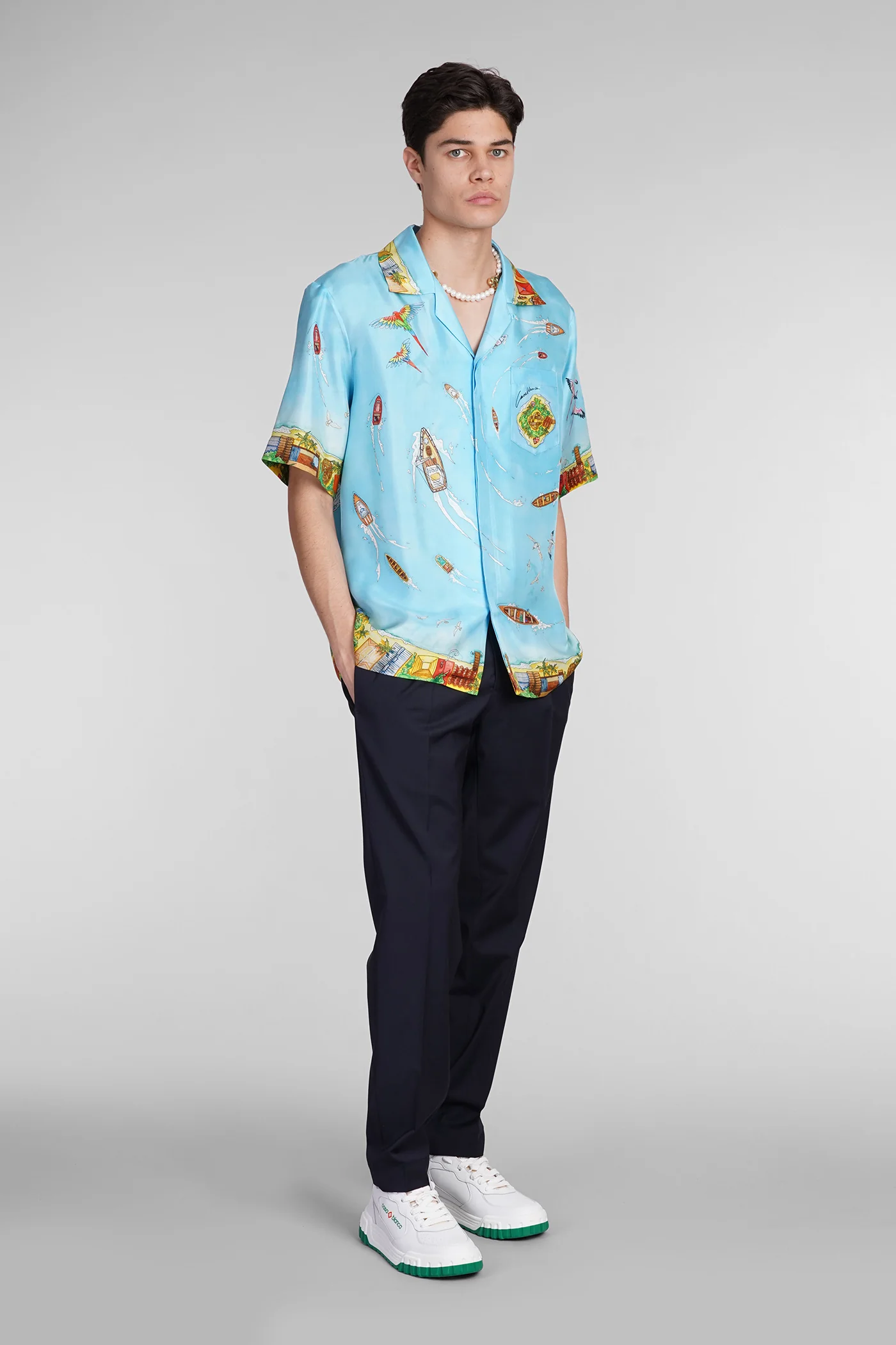 Shirt in cyan silk - Image 2