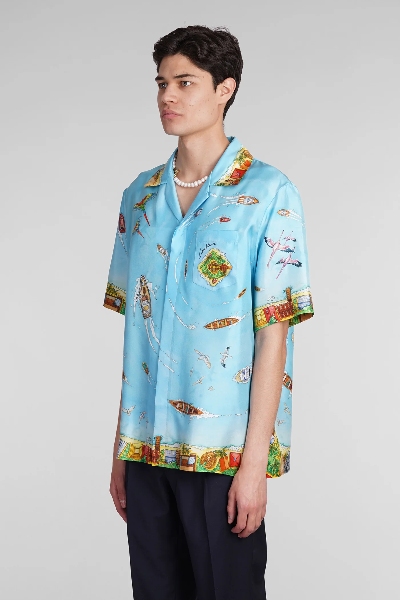 Shirt in cyan silk - Image 4