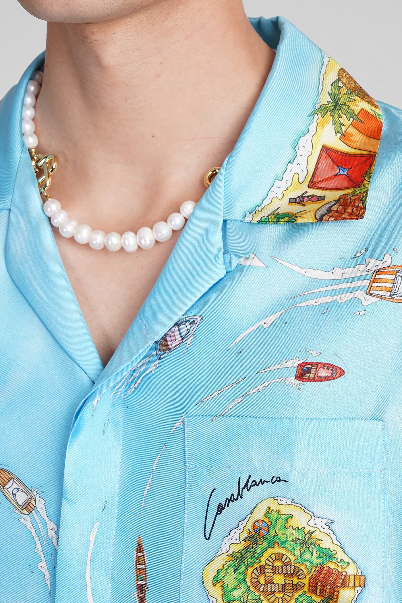 Shirt in cyan silk - Image 5