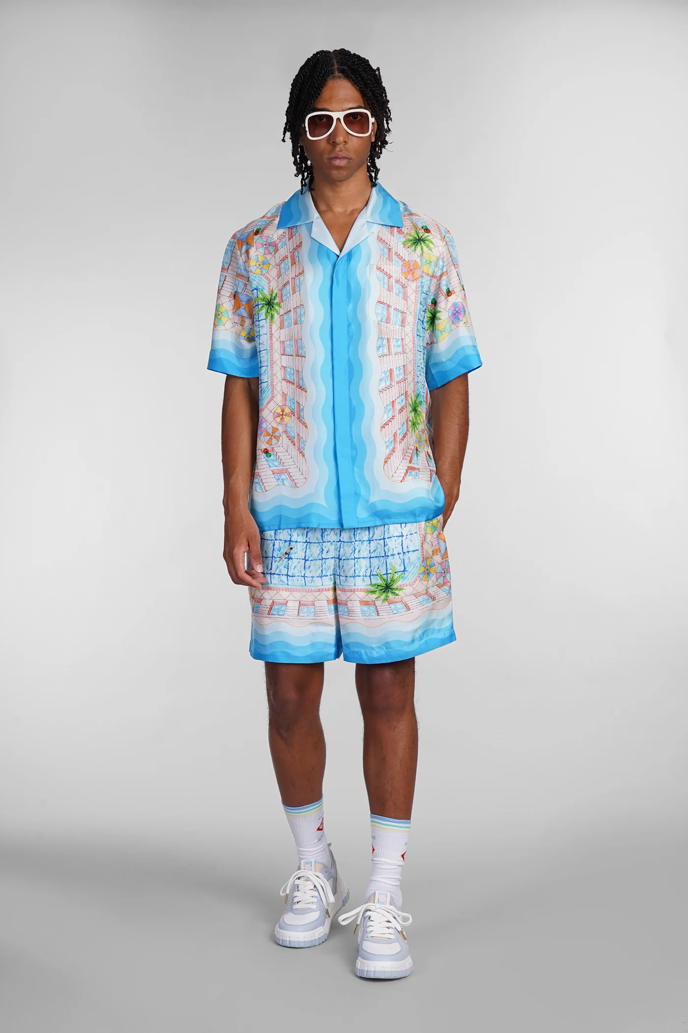 Shorts in cyan silk - Image 2