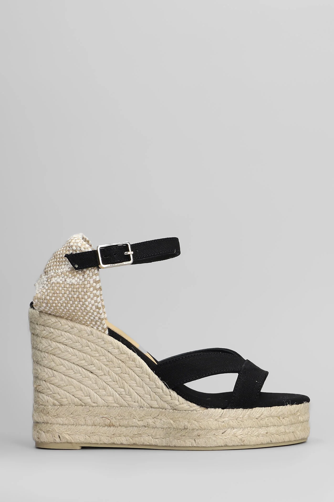 Bruna-8Ed-001 Wedges in black canvas