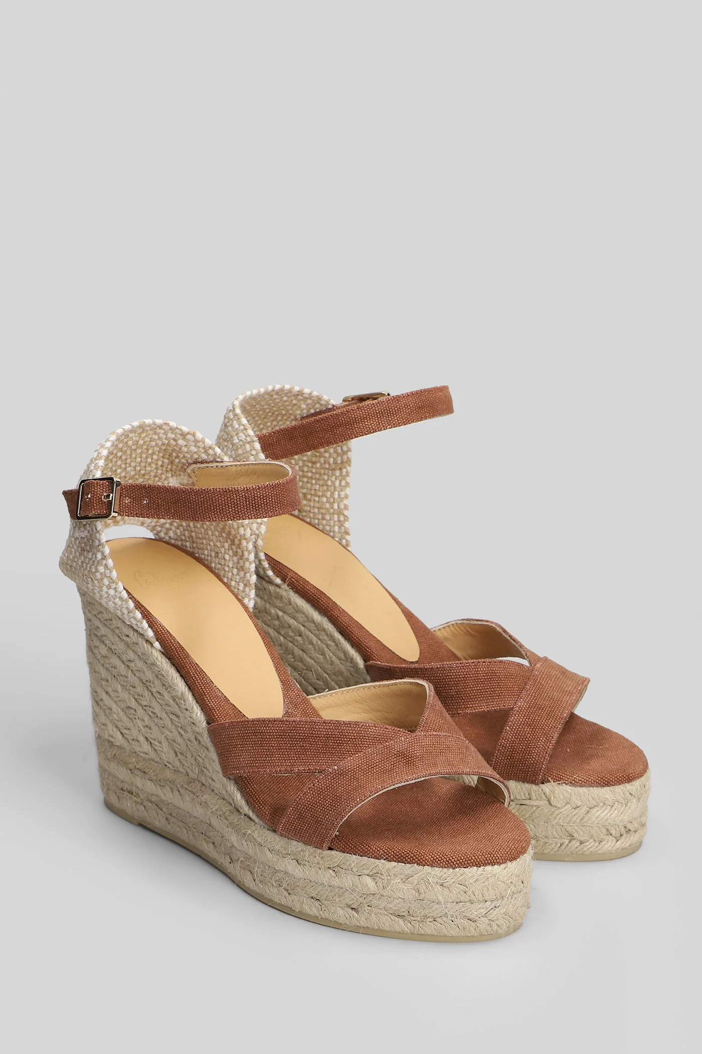 Bruna-8Ed-002 Wedges in brown canvas - Image 2