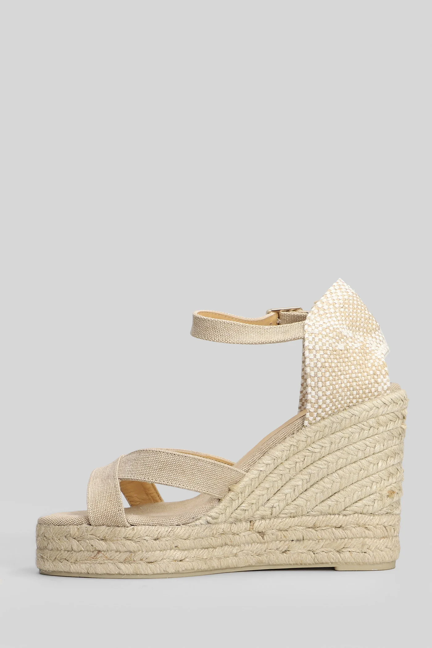 Bruna-8Ed-002 Wedges in taupe canvas - Image 3