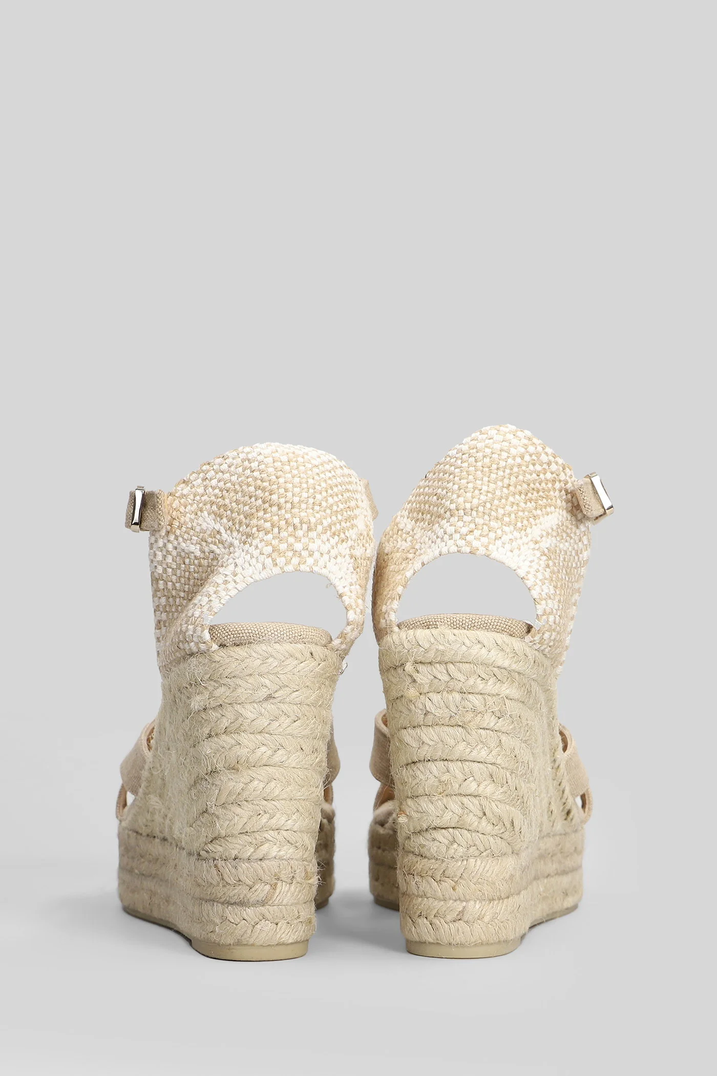 Bruna-8Ed-002 Wedges in taupe canvas - Image 4