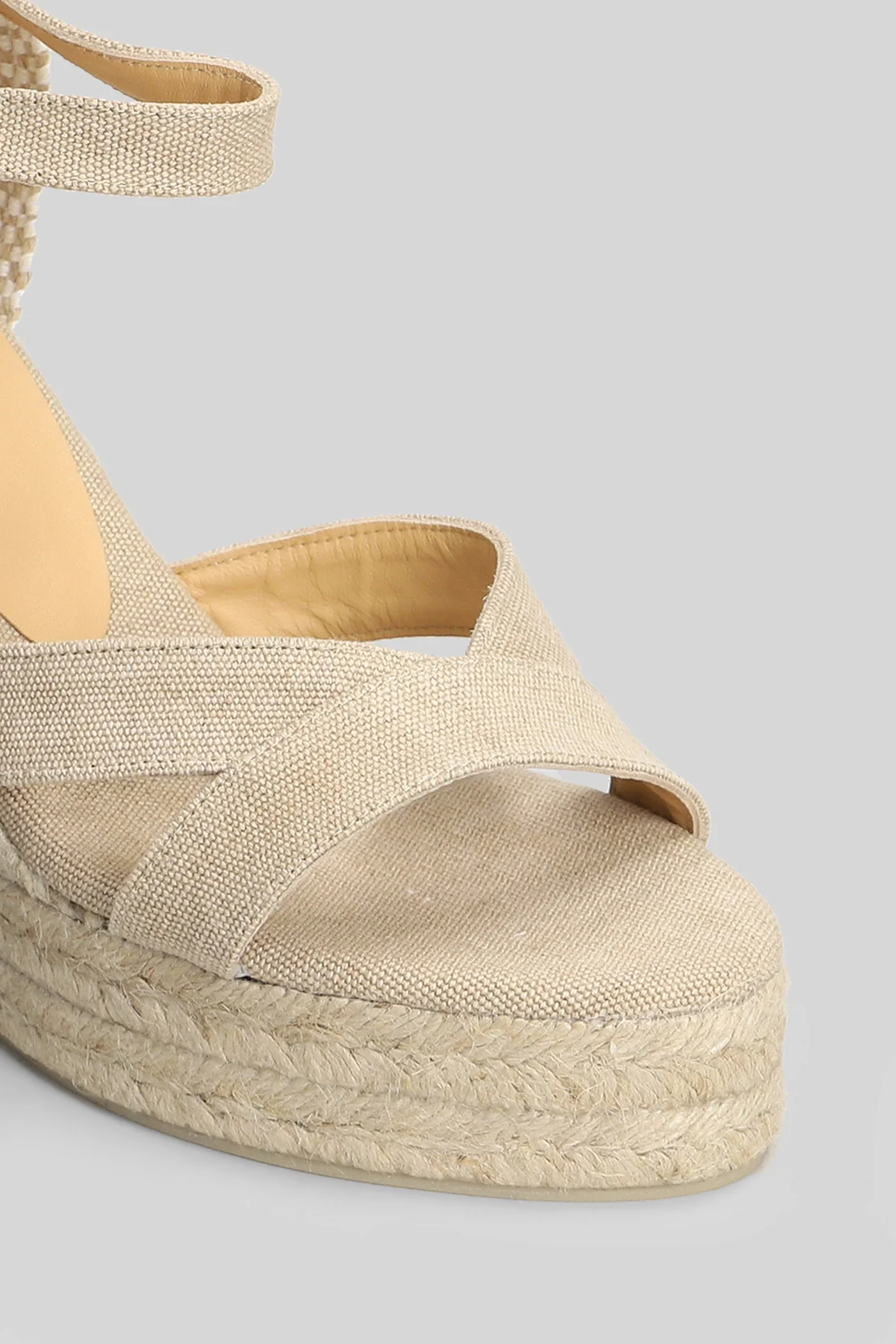 Bruna-8Ed-002 Wedges in taupe canvas - Image 5