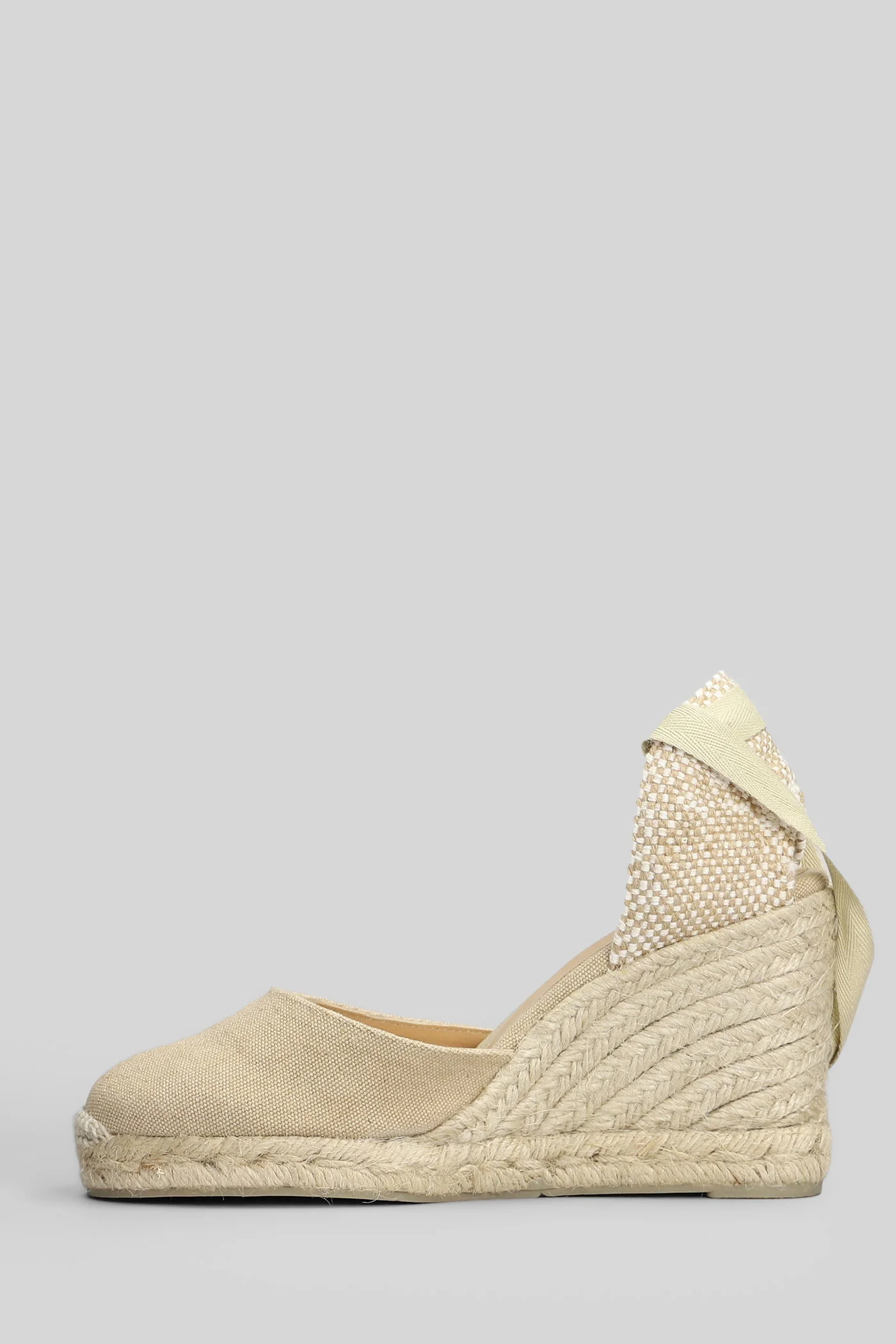 Carina-8-002 Wedges in taupe canvas - Image 3