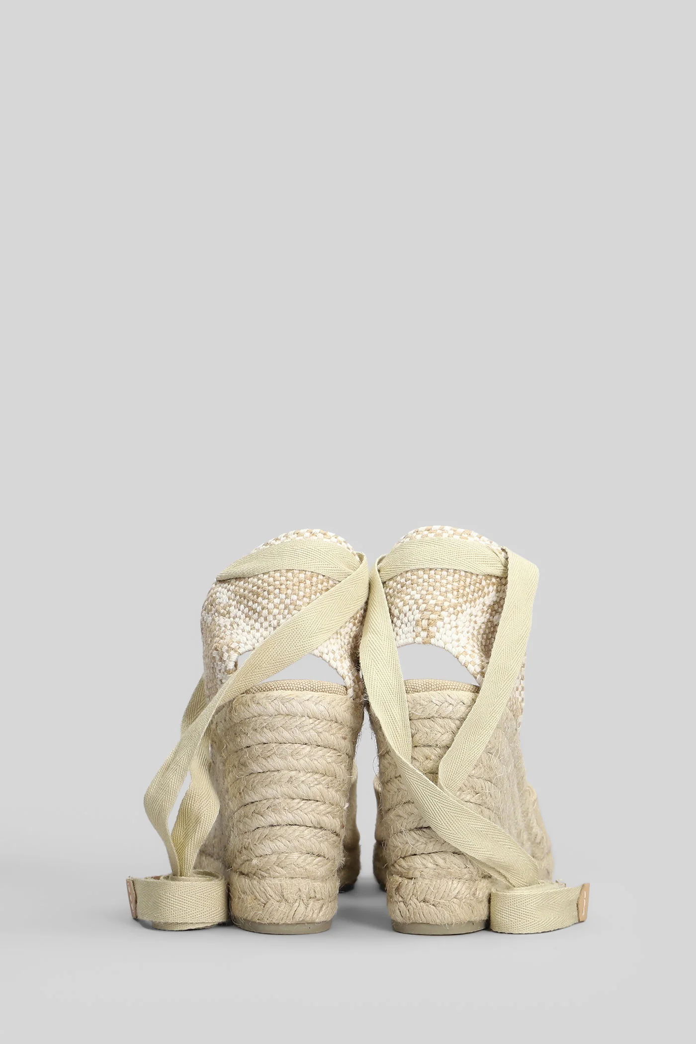 Carina-8-002 Wedges in taupe canvas - Image 4