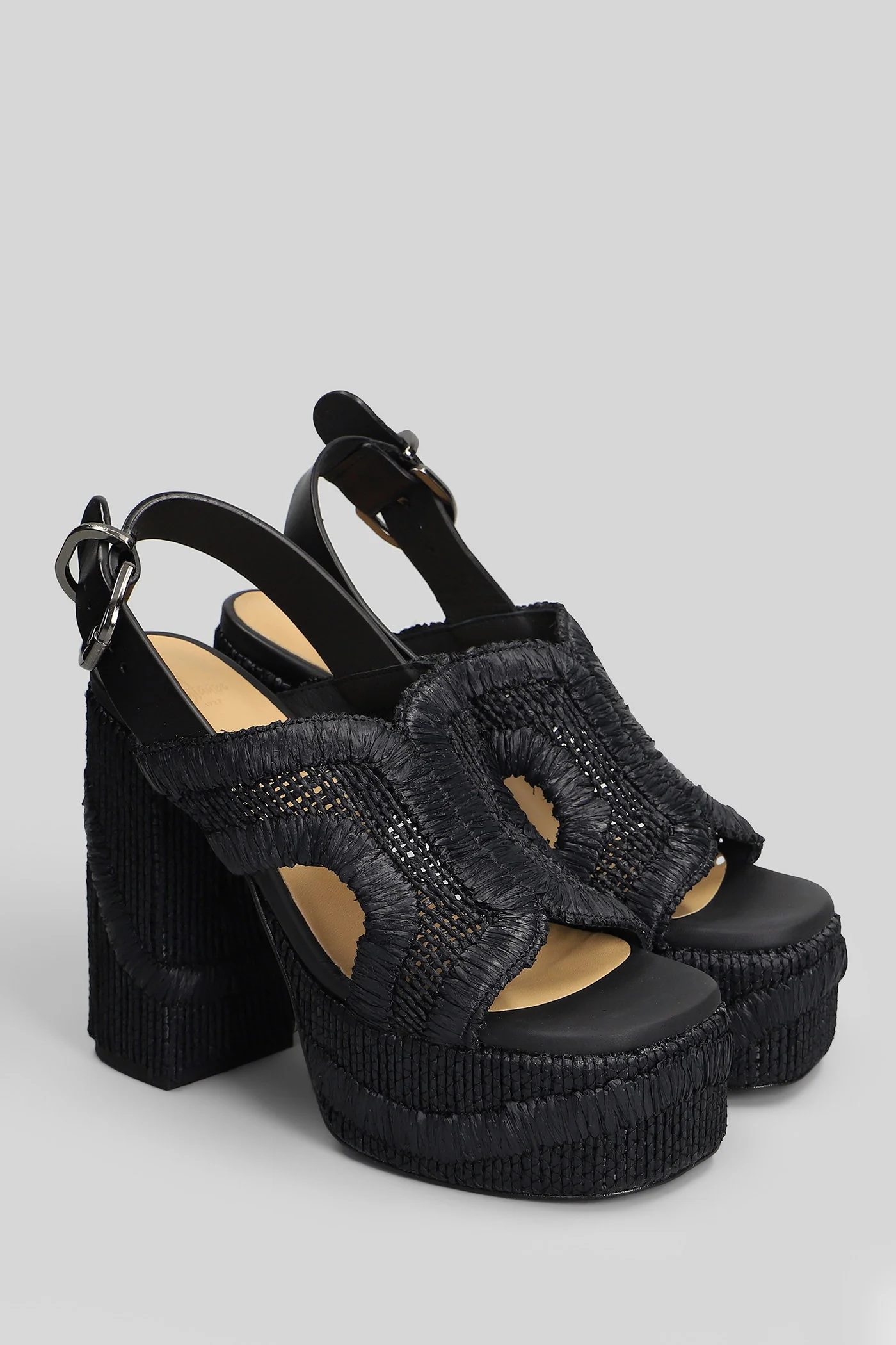 Francina-295 Sandals in black raffia - Image 2