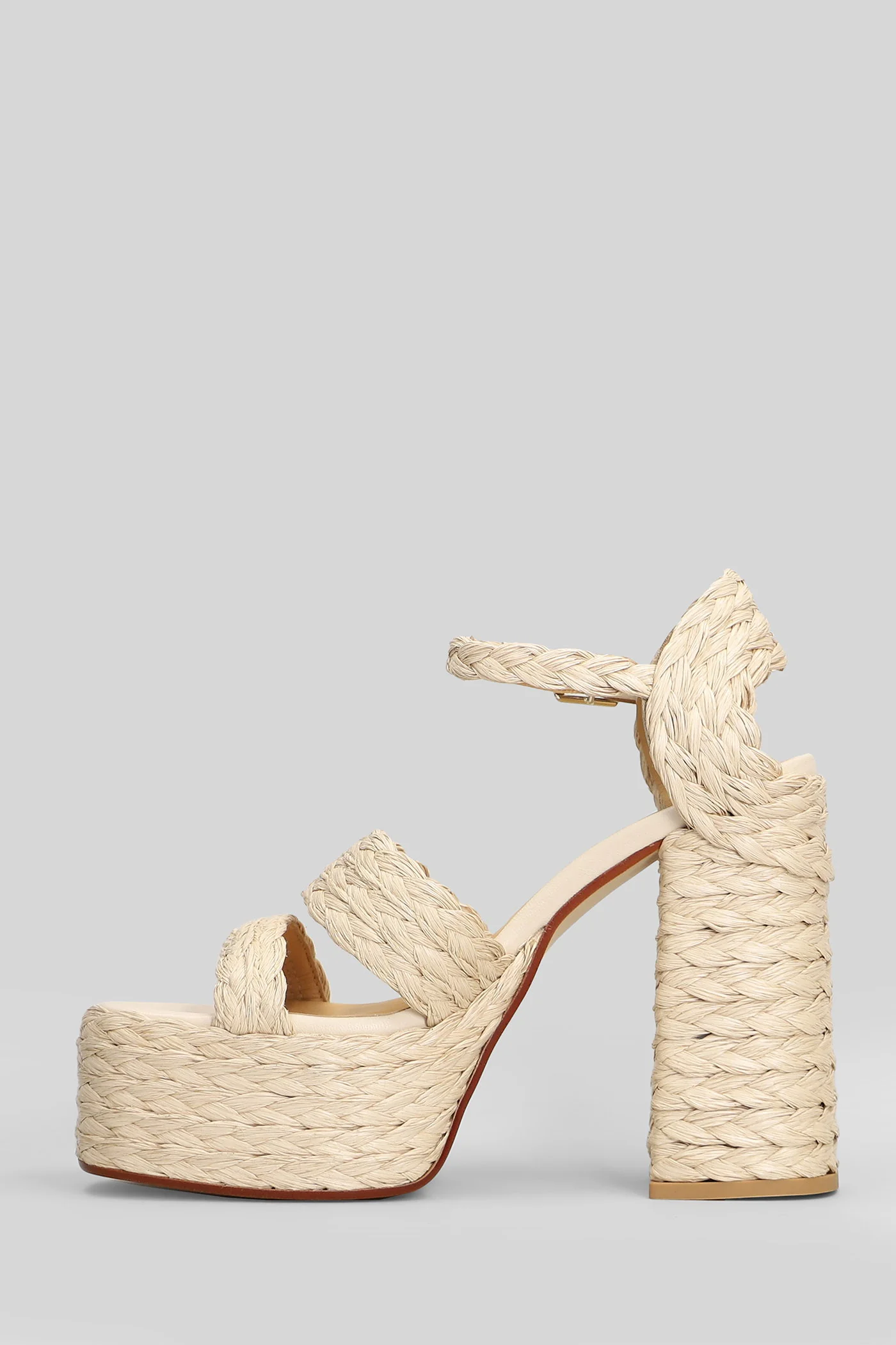 Fresa-258 Wedges in beige leather and fabric - Image 3