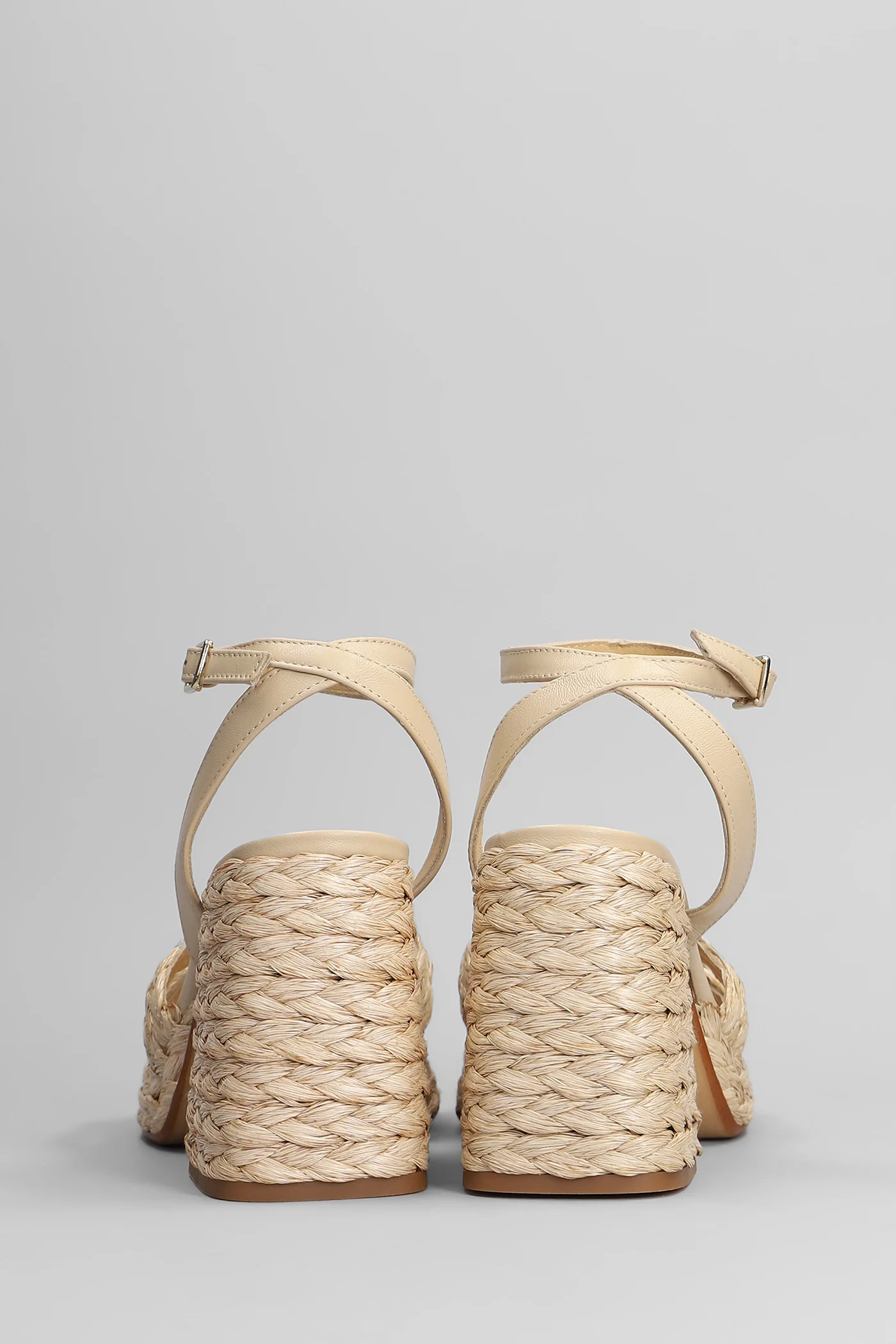 Valeriette-258 Sandals in beige leather and fabric - Image 4