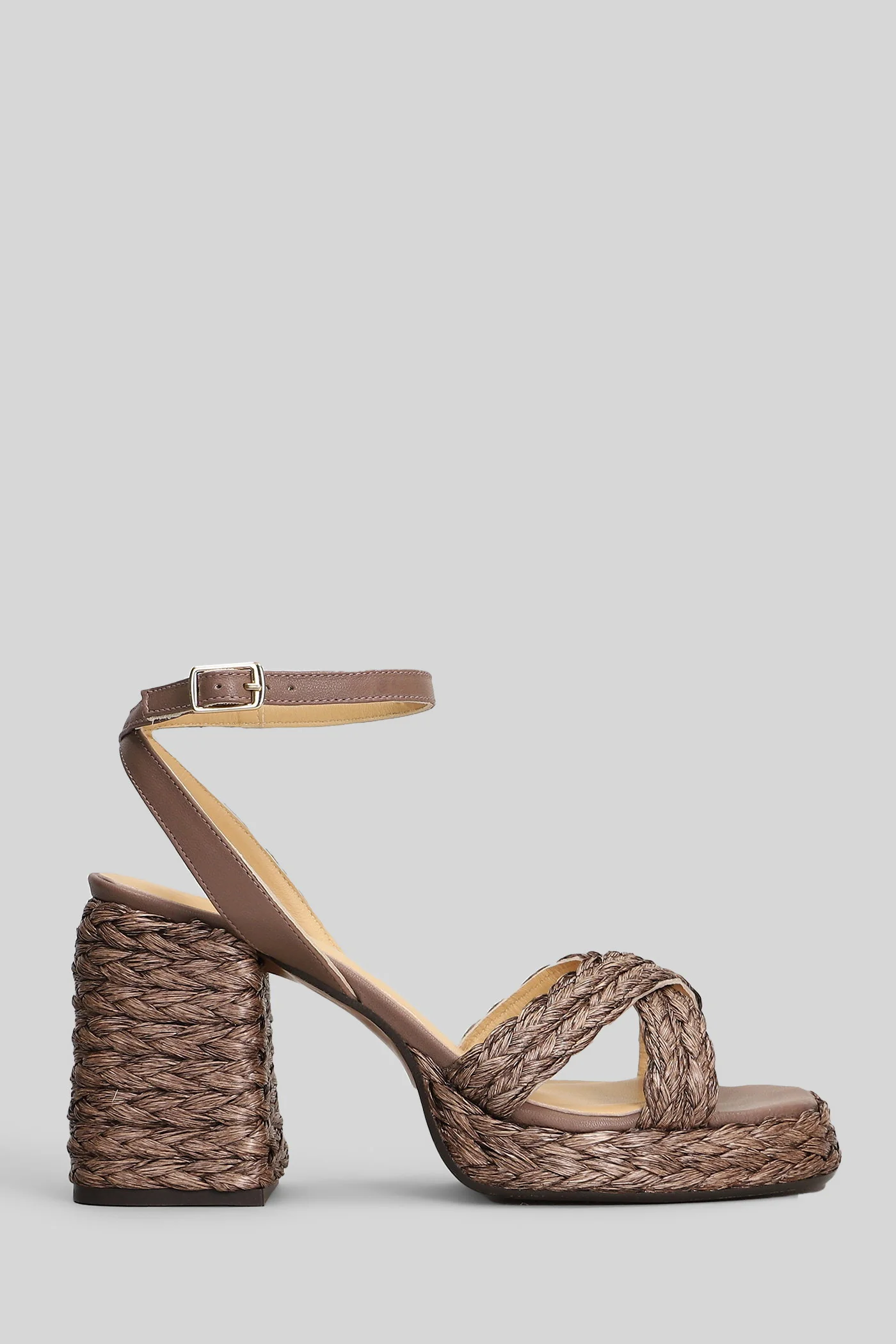 Valeriette 258 Sandals in taupe leather and fabric