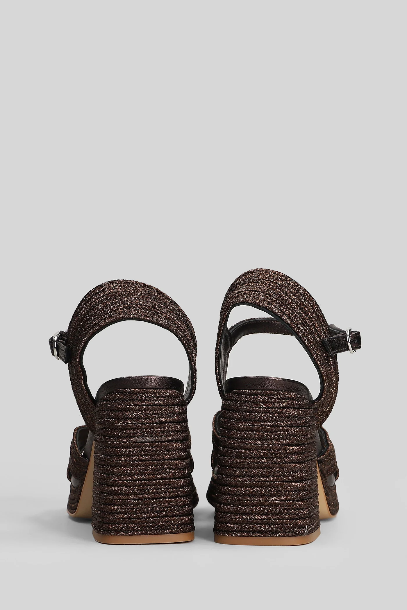 Valle-142 Sandals in brown leather and fabric - Image 4