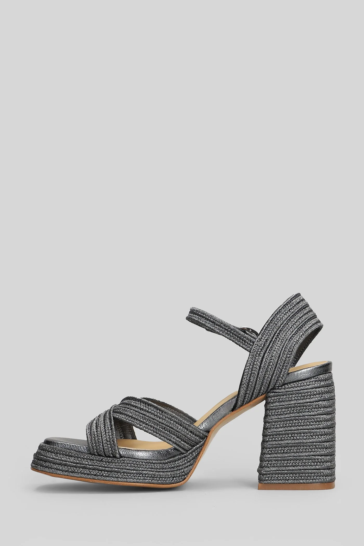 Valle-142 Sandals in Gunmetal leather and fabric - Image 3