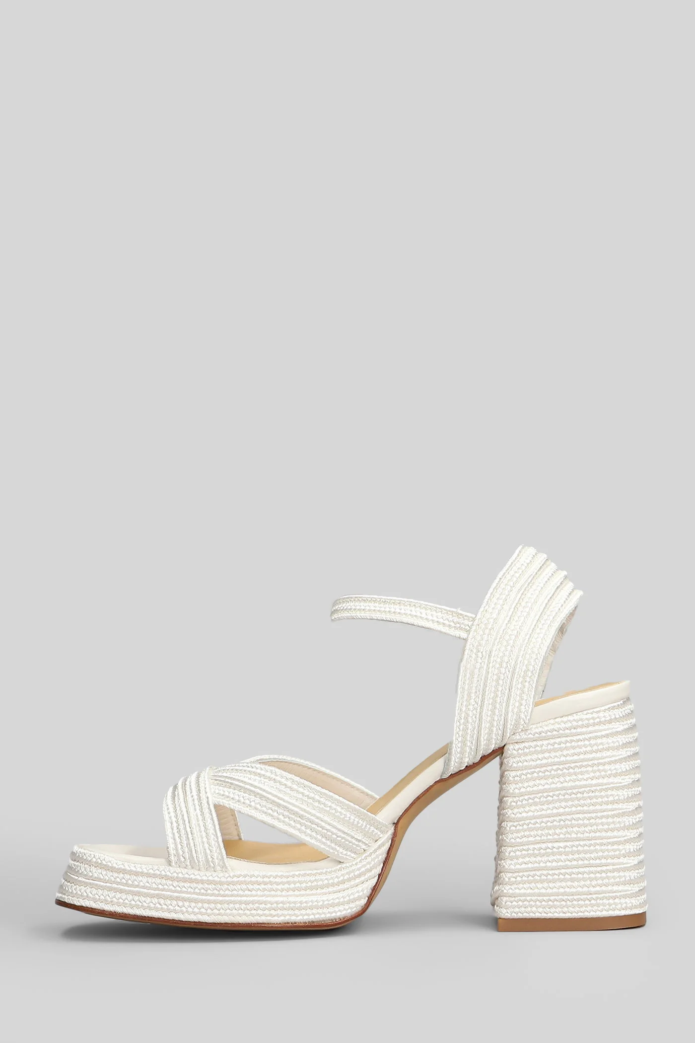 Valle-142 Sandals in white leather and fabric - Image 3