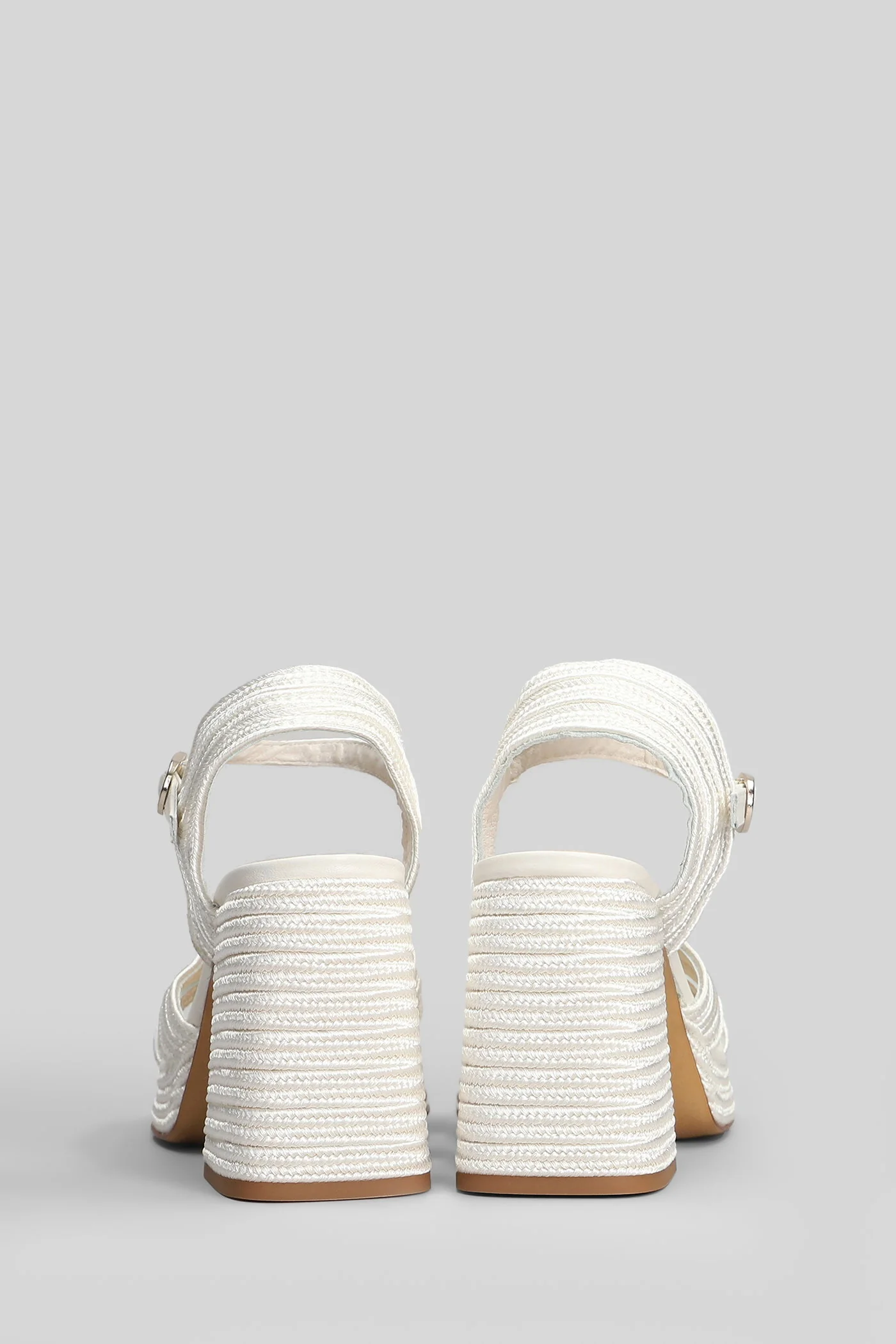 Valle-142 Sandals in white leather and fabric - Image 4