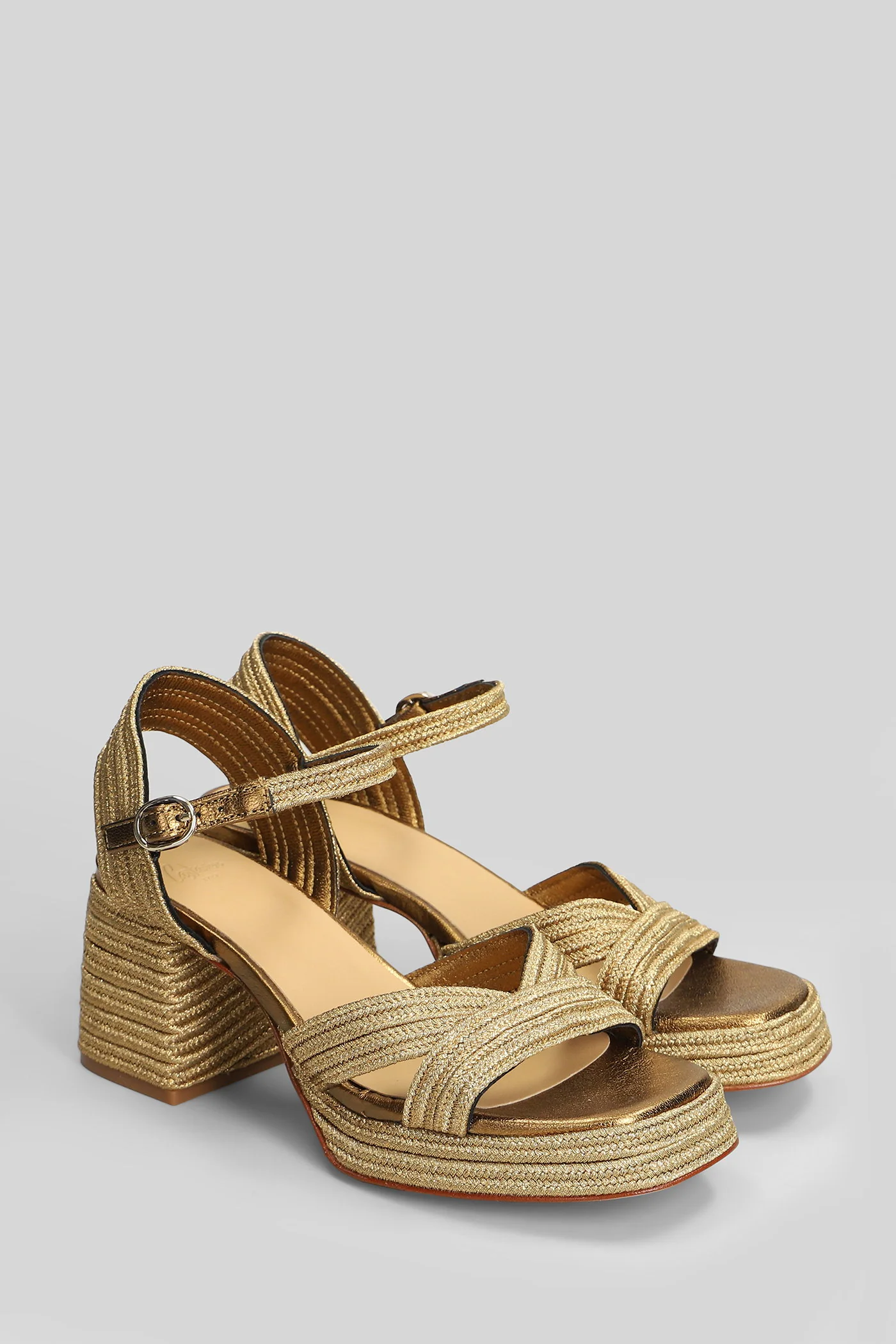 Vallita-142 Sandals in gold leather and fabric - Image 2