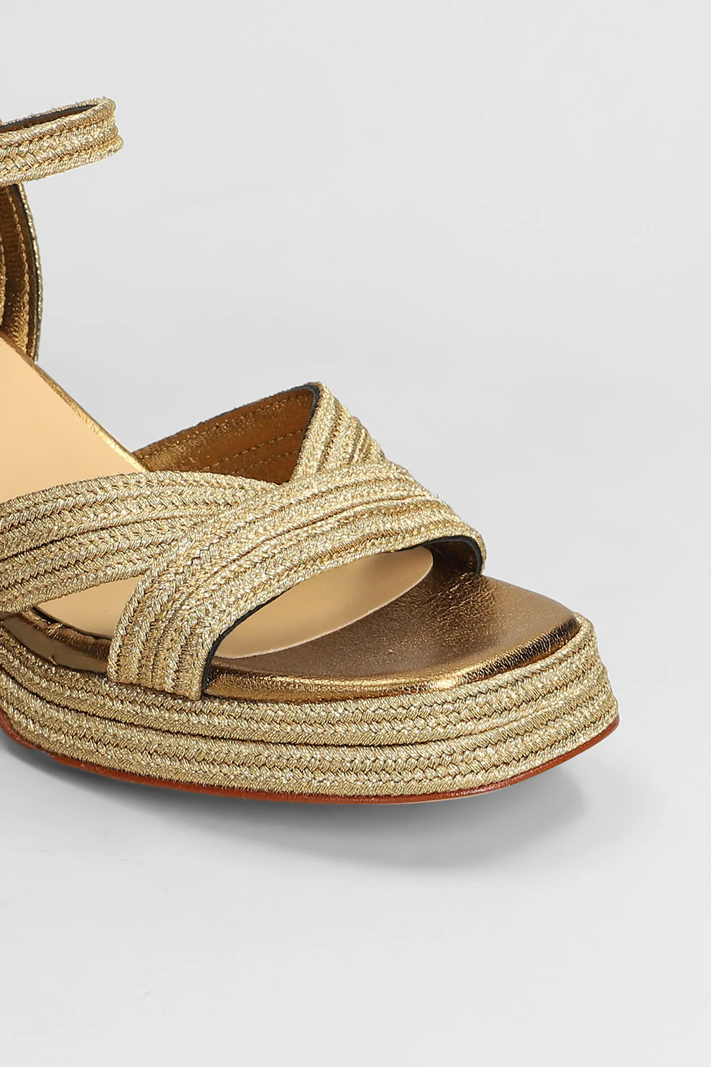 Vallita-142 Sandals in gold leather and fabric - Image 5