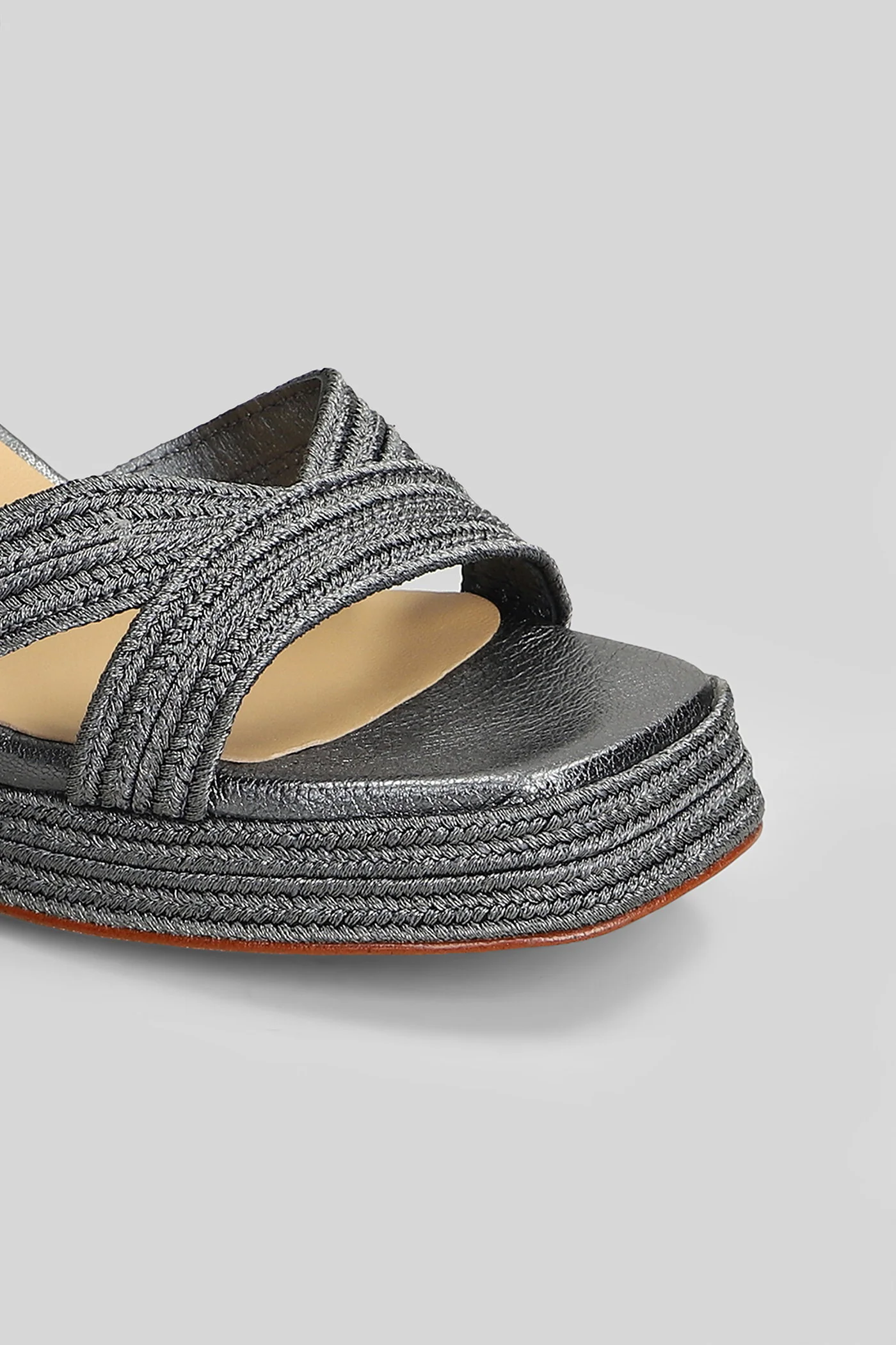 Vallita-142 Sandals in Gunmetal leather and fabric - Image 4