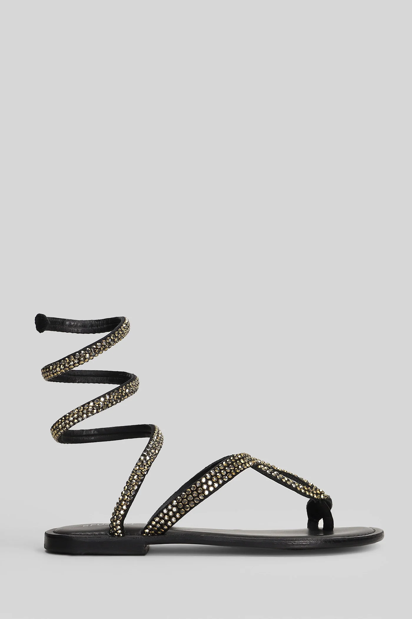 Flat sandal-slipper in black suede and leather