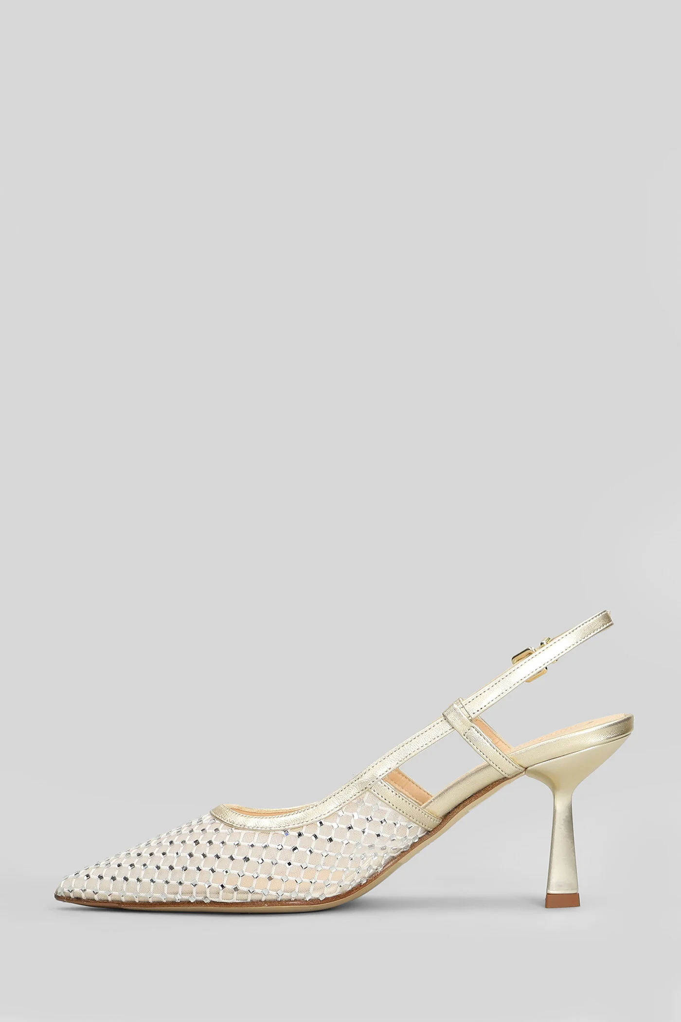 Pumps in platinum leather and fabric - Image 3