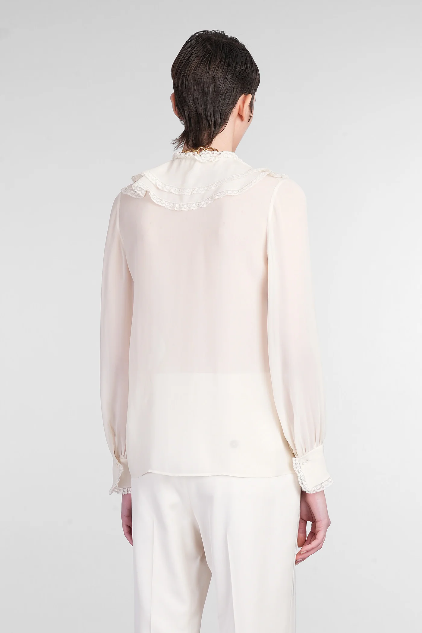Blouse in beige silk - Image 3