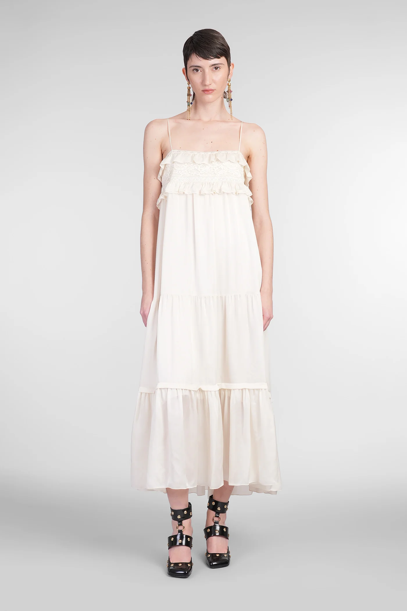 Dress woman  in beige silk