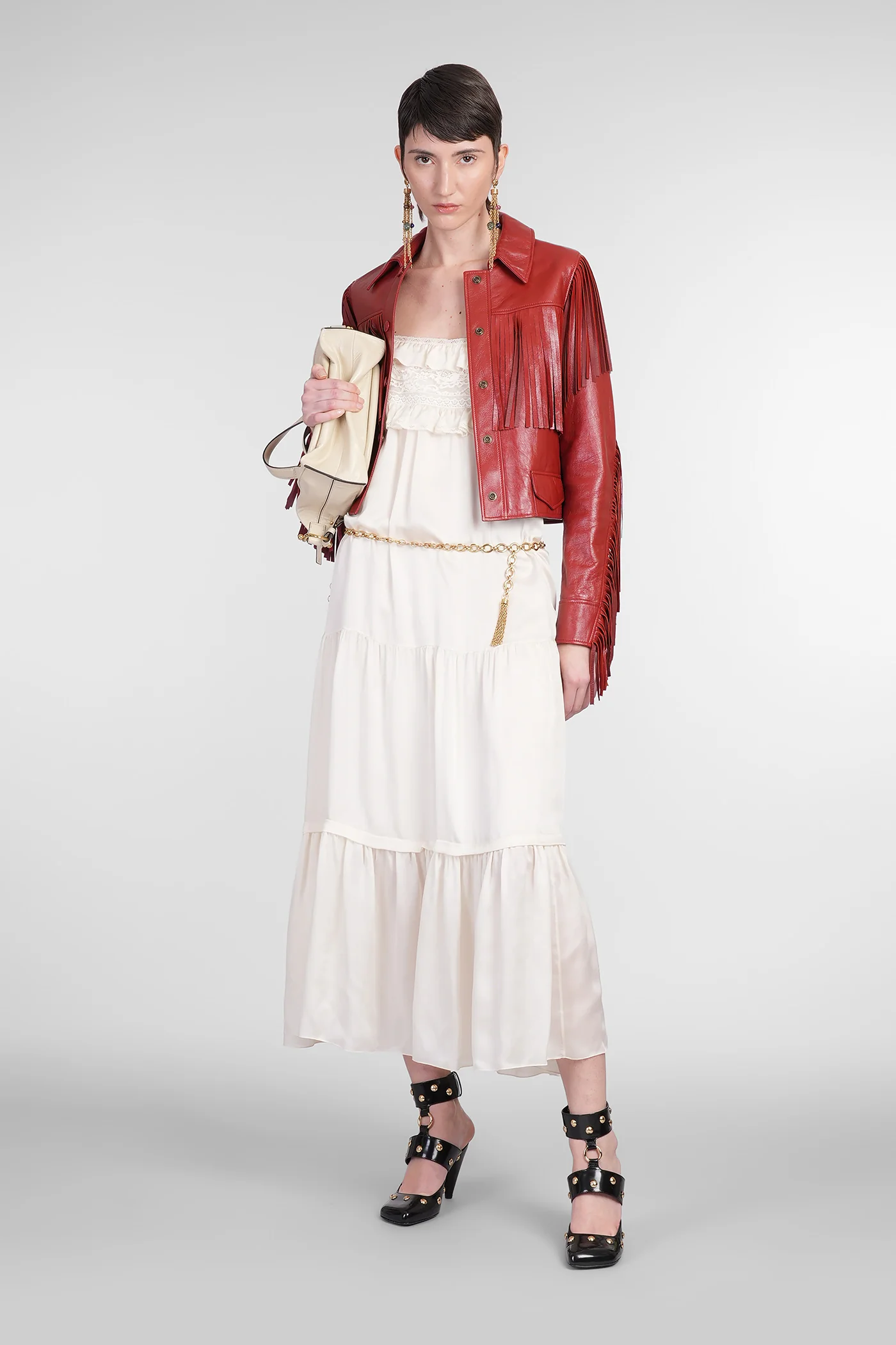 Dress woman  in beige silk - Image 2