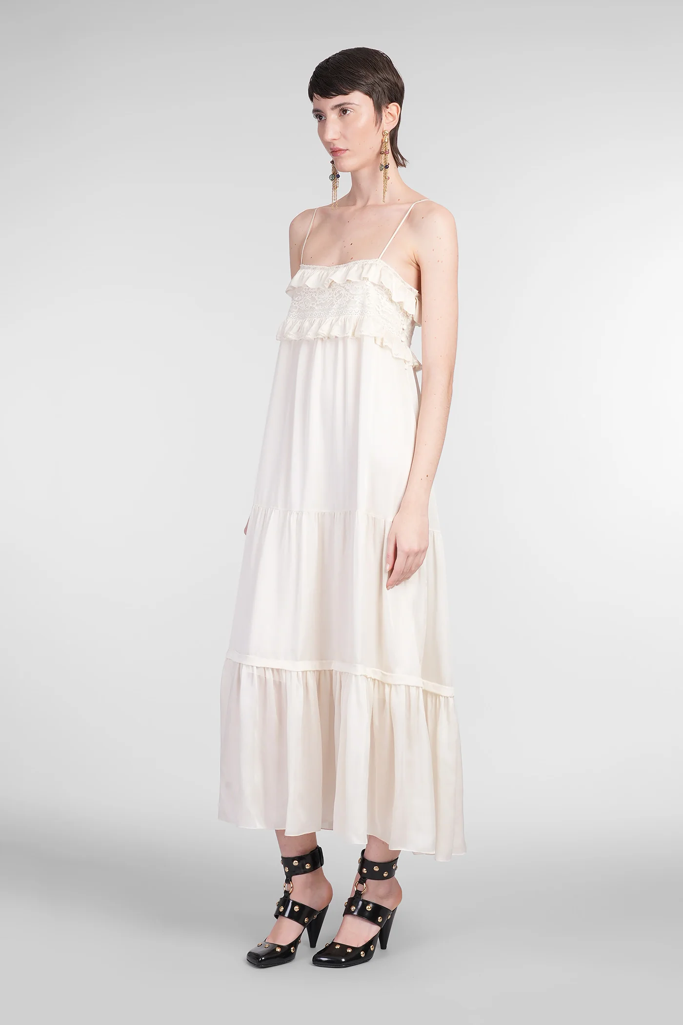 Dress woman  in beige silk - Image 4