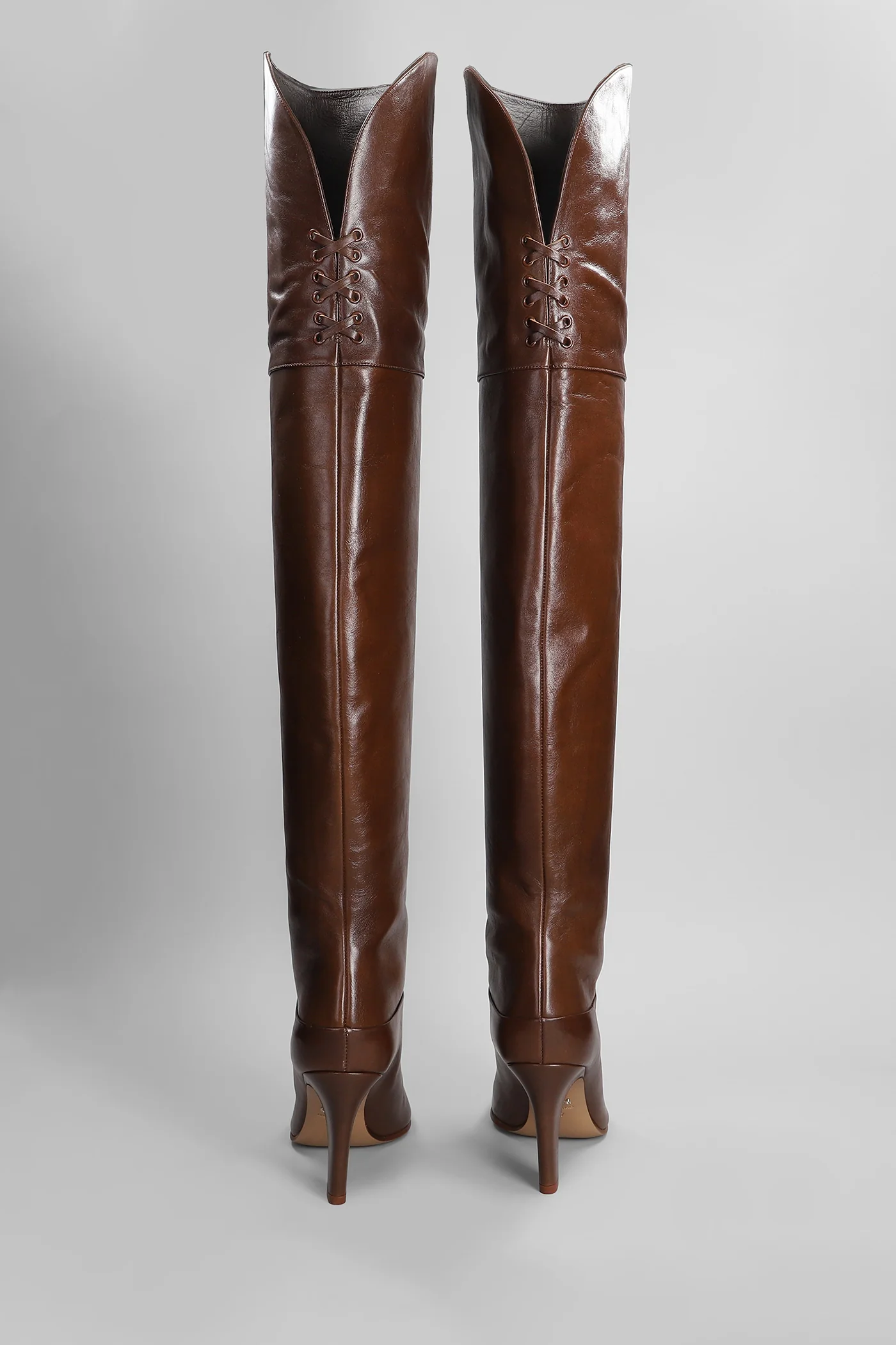 Eve High heels boots in brown leather - Image 4