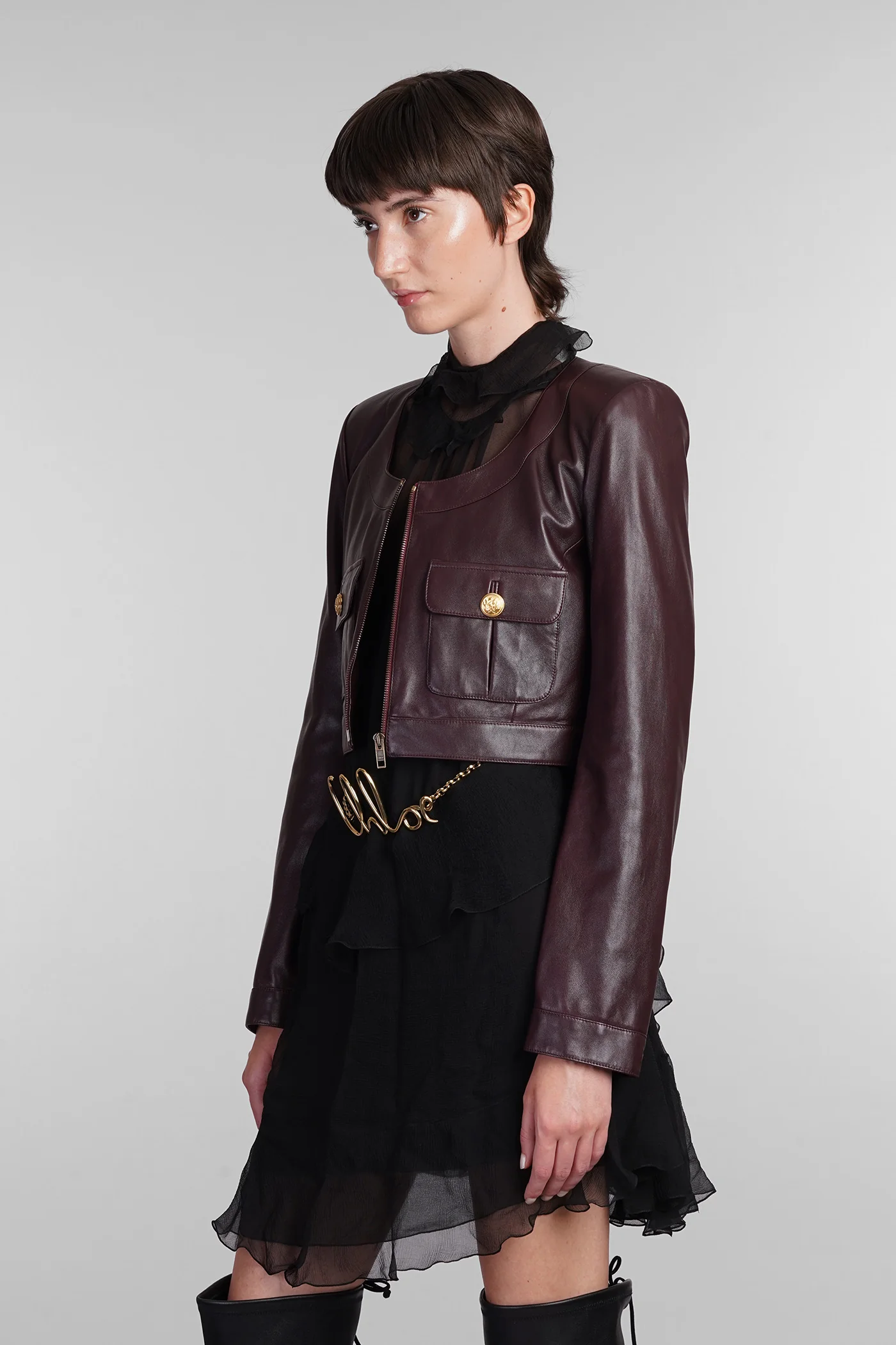 Leather jacket in bordeaux leather - Image 4