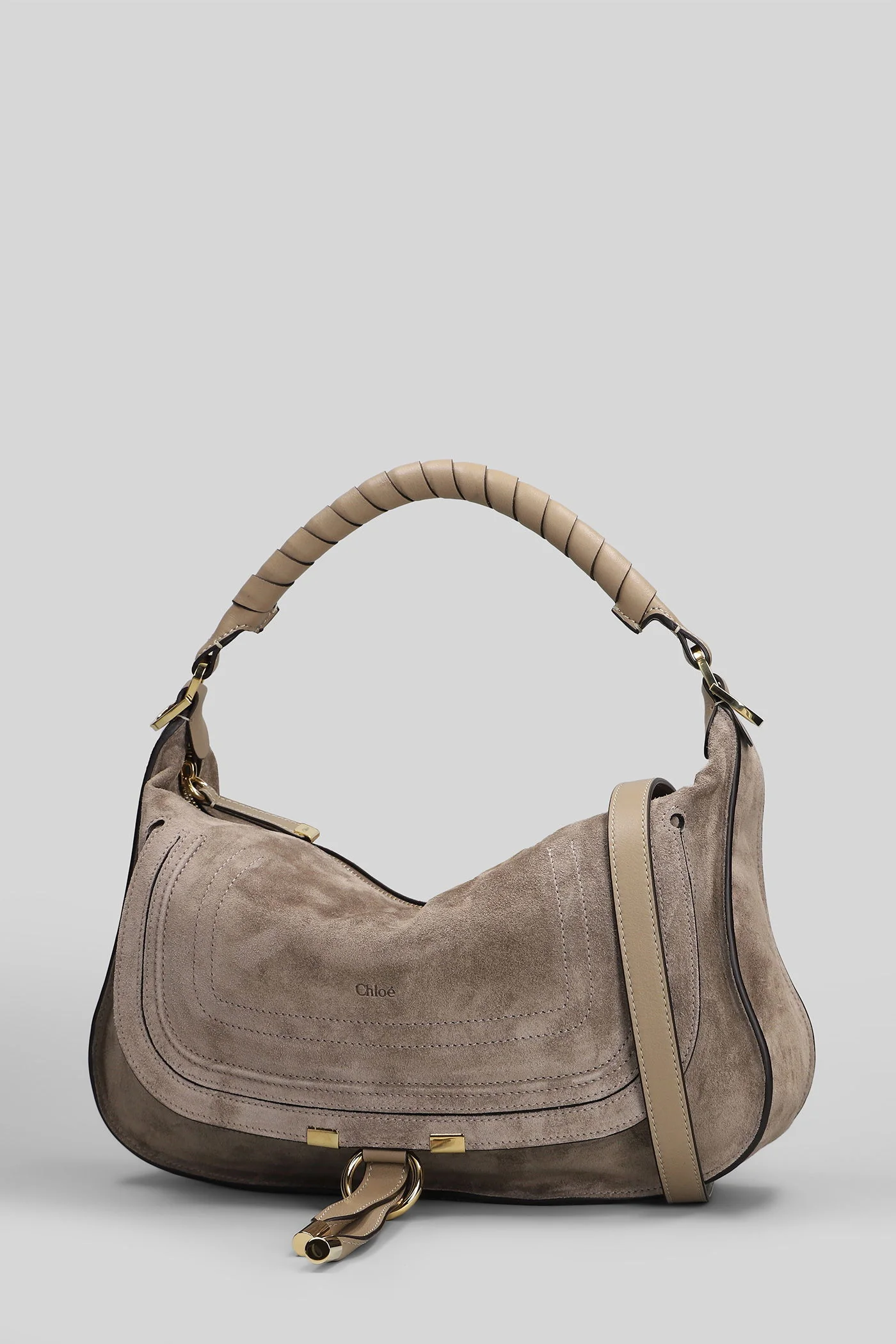 Marcie Shoulder bag in taupe suede - Image 14