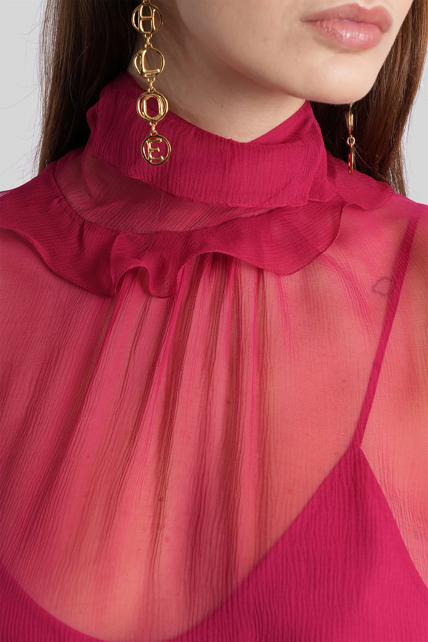 Mini dress in fuxia silk - Image 5